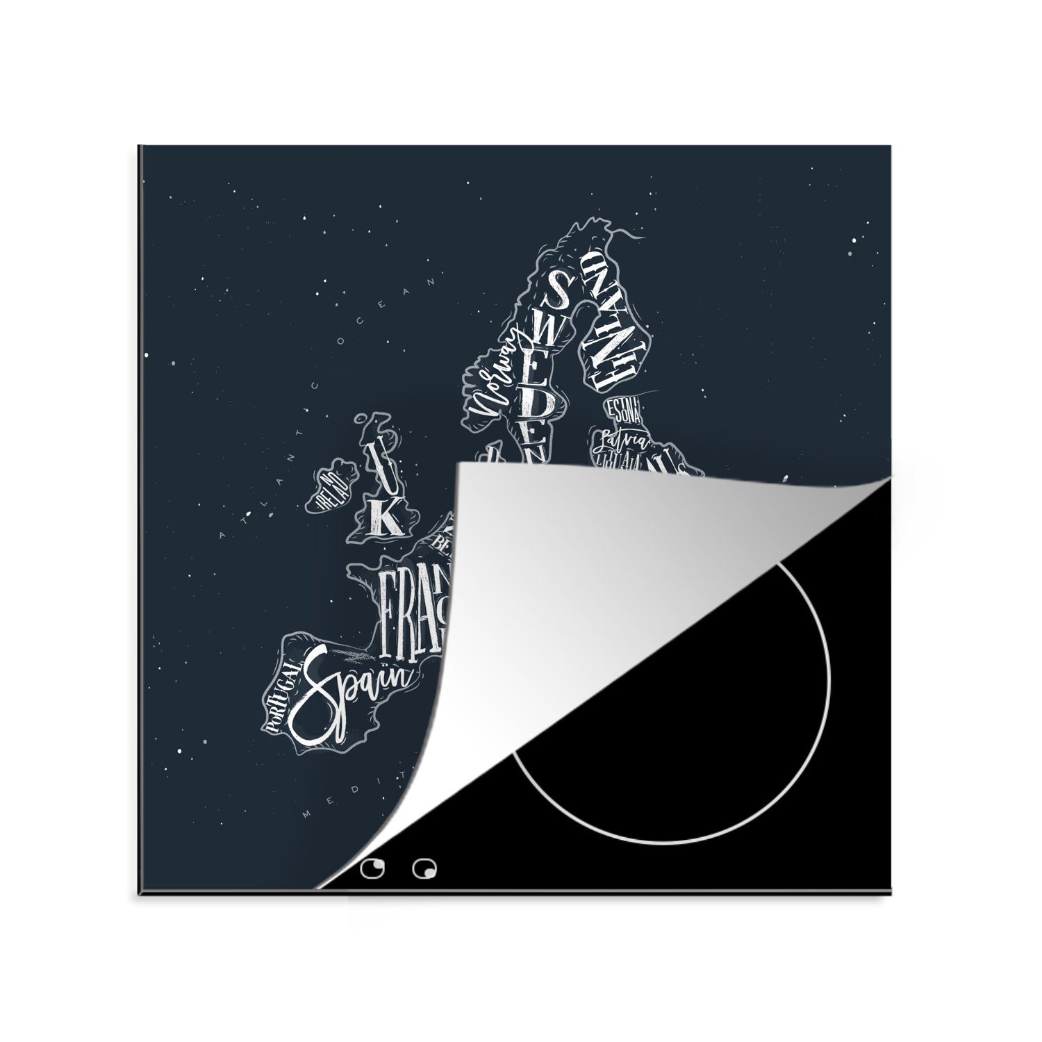 - Arbeitsplatte Europa Herdblende-/Abdeckplatte Kreidetafel, cm, küche (1 MuchoWow für Karte Ceranfeldabdeckung, Vinyl, tlg), - 78x78
