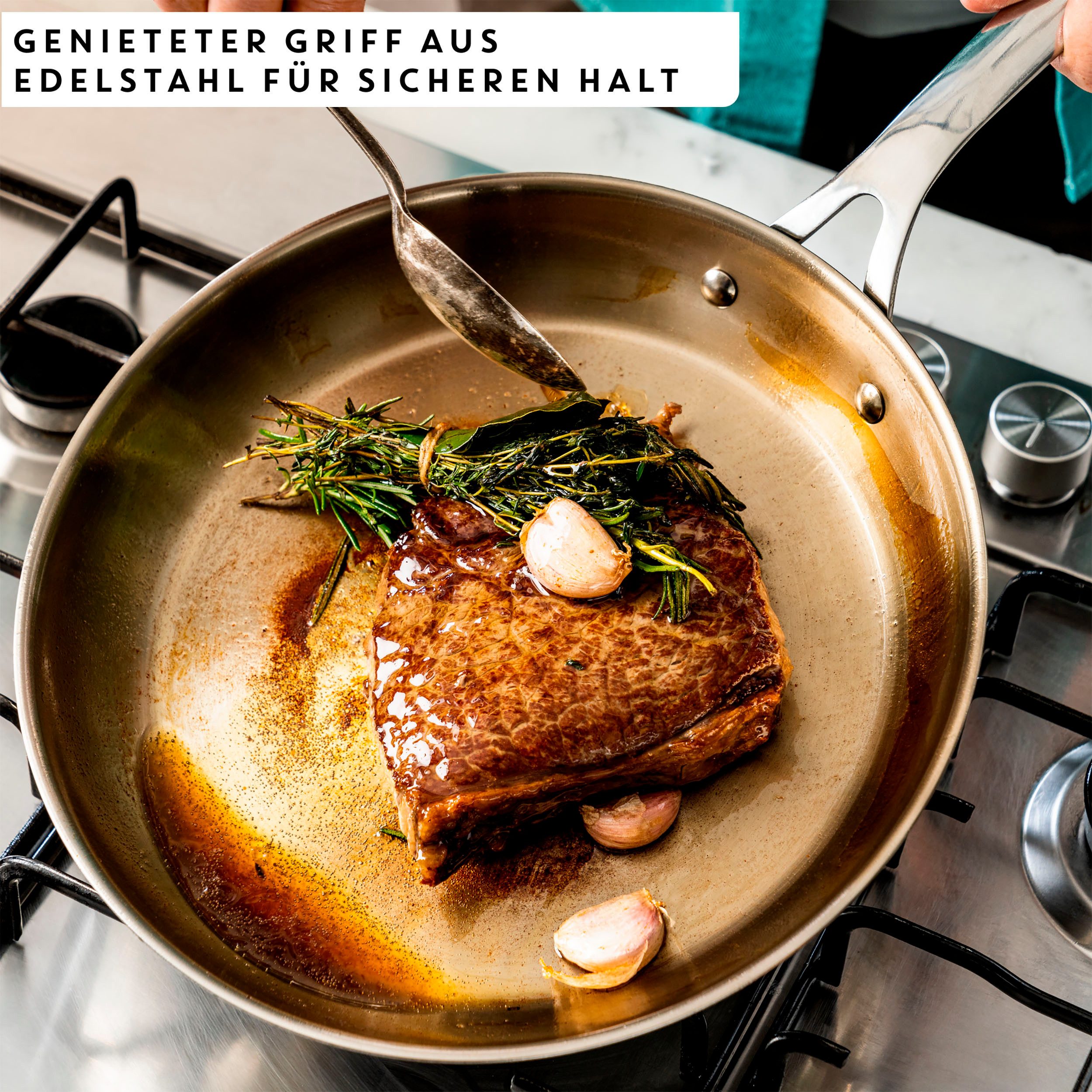 Tefal Bratpfanne Jamie Oliver E31104 Cook Smart, Edelstahl 18/10, unbeschichteter Edelstahl, Thermo-Fusion, induktionsgeeignet – Bild 4 von 5