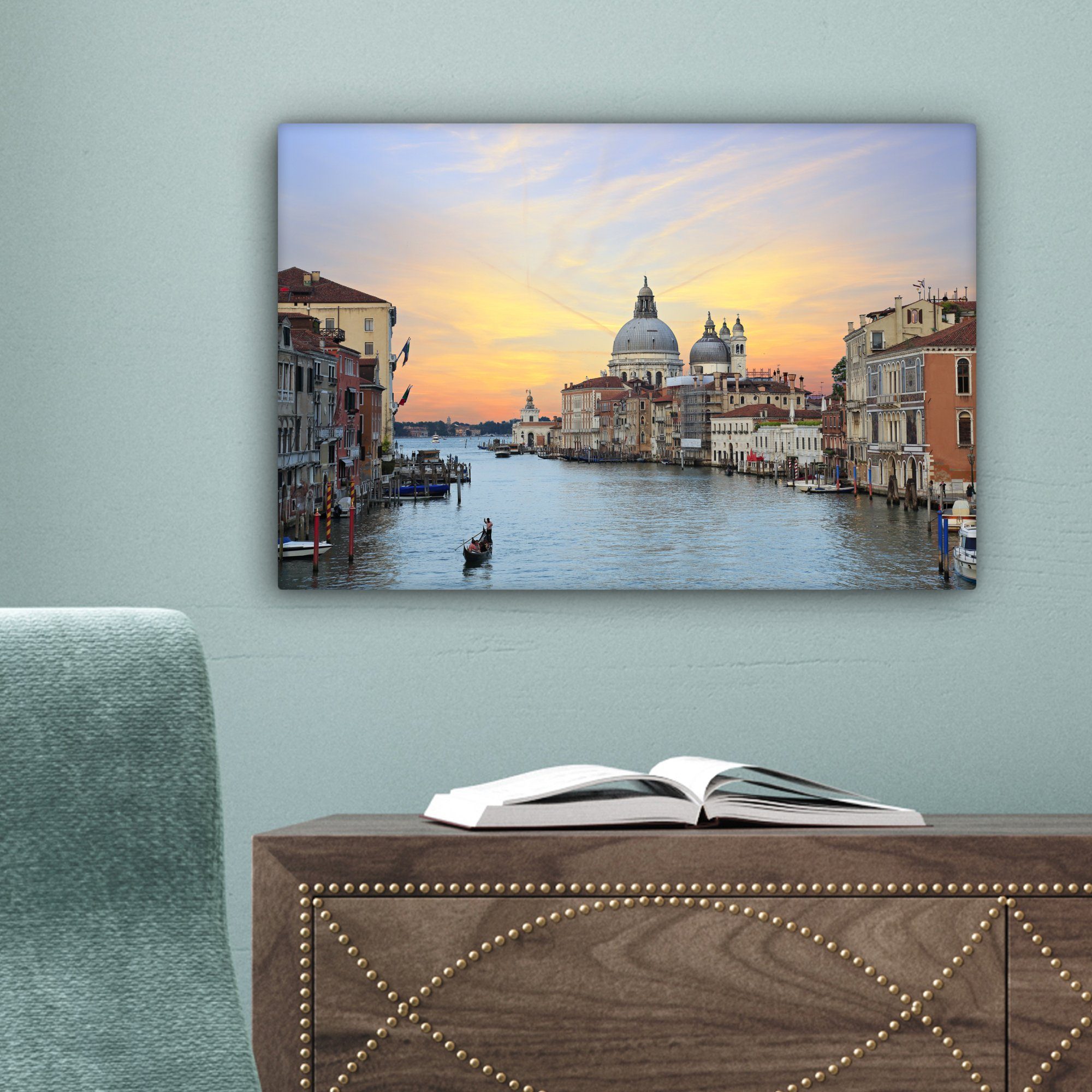 Venedig, cm Leinwandbild Aufhängefertig, Sonnenuntergang Wandbild - Leinwandbilder, Italien Wanddeko, 30x20 OneMillionCanvasses® (1 St), -