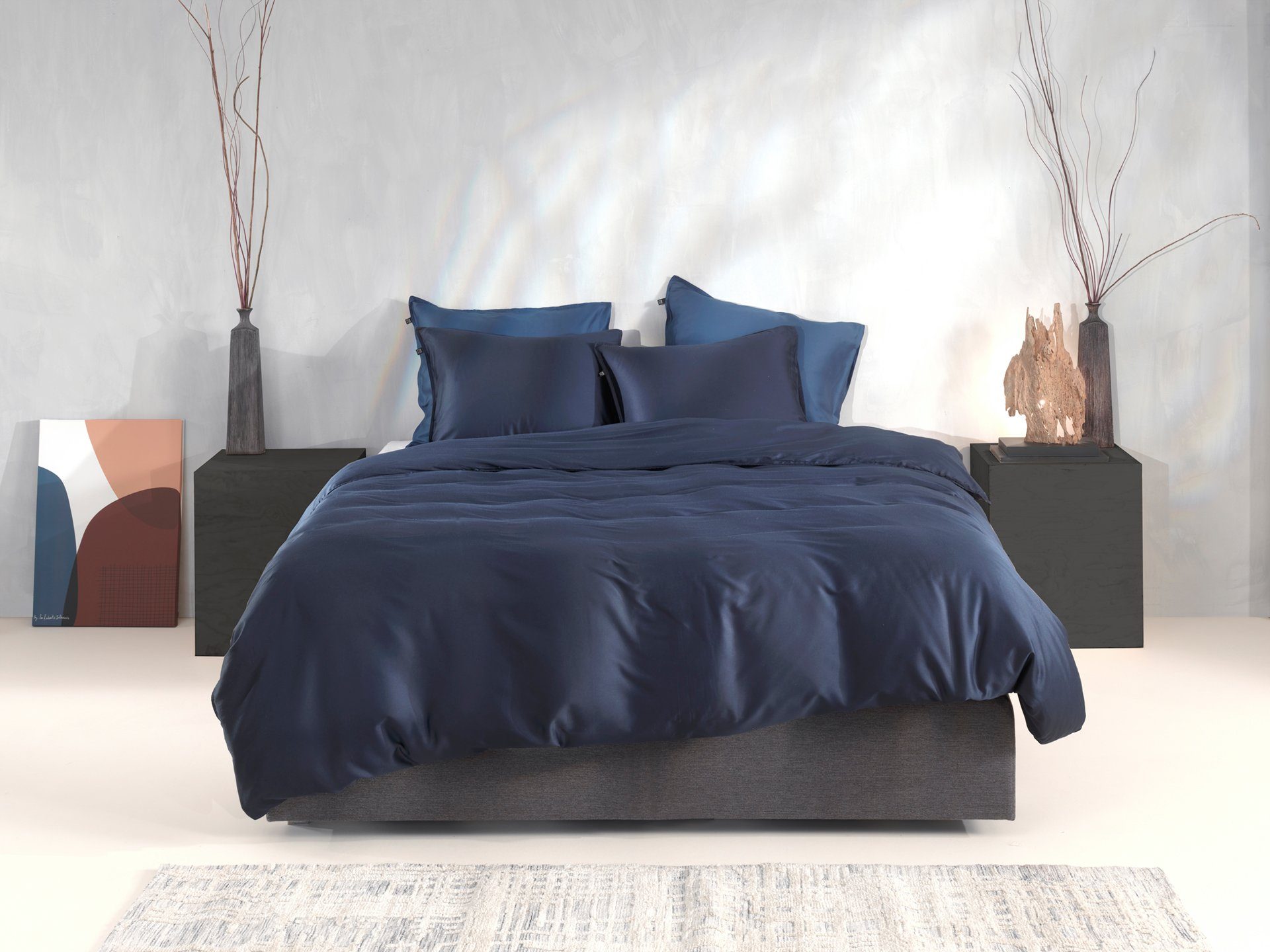 Bettwäsche Satinado Bettwäsche 200 Navy Blue 200x200-DE, ZO HOME, Baumwolle, 3 teilig, bettwäsche 200x200 baumwolle bettbezug 200x200