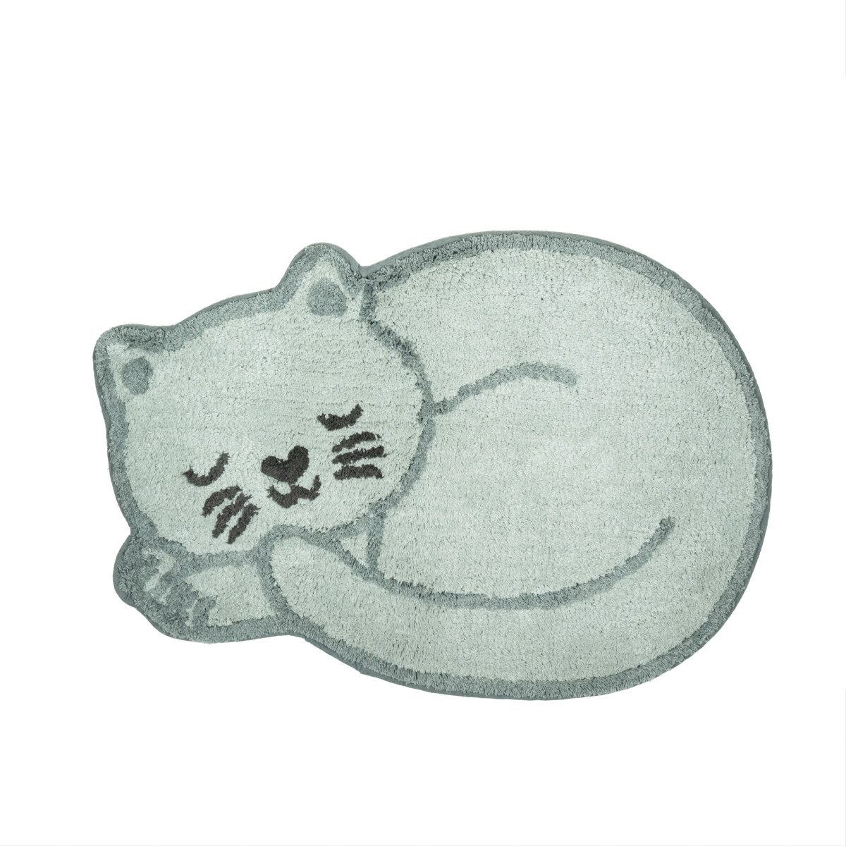 Sass & Belle Badematte Schlafende Katze, Höhe 10 mm, rutschhemmend beschichtet, weich, Baumwolle, Kater, Mietze, ca. 60 x 43 cm