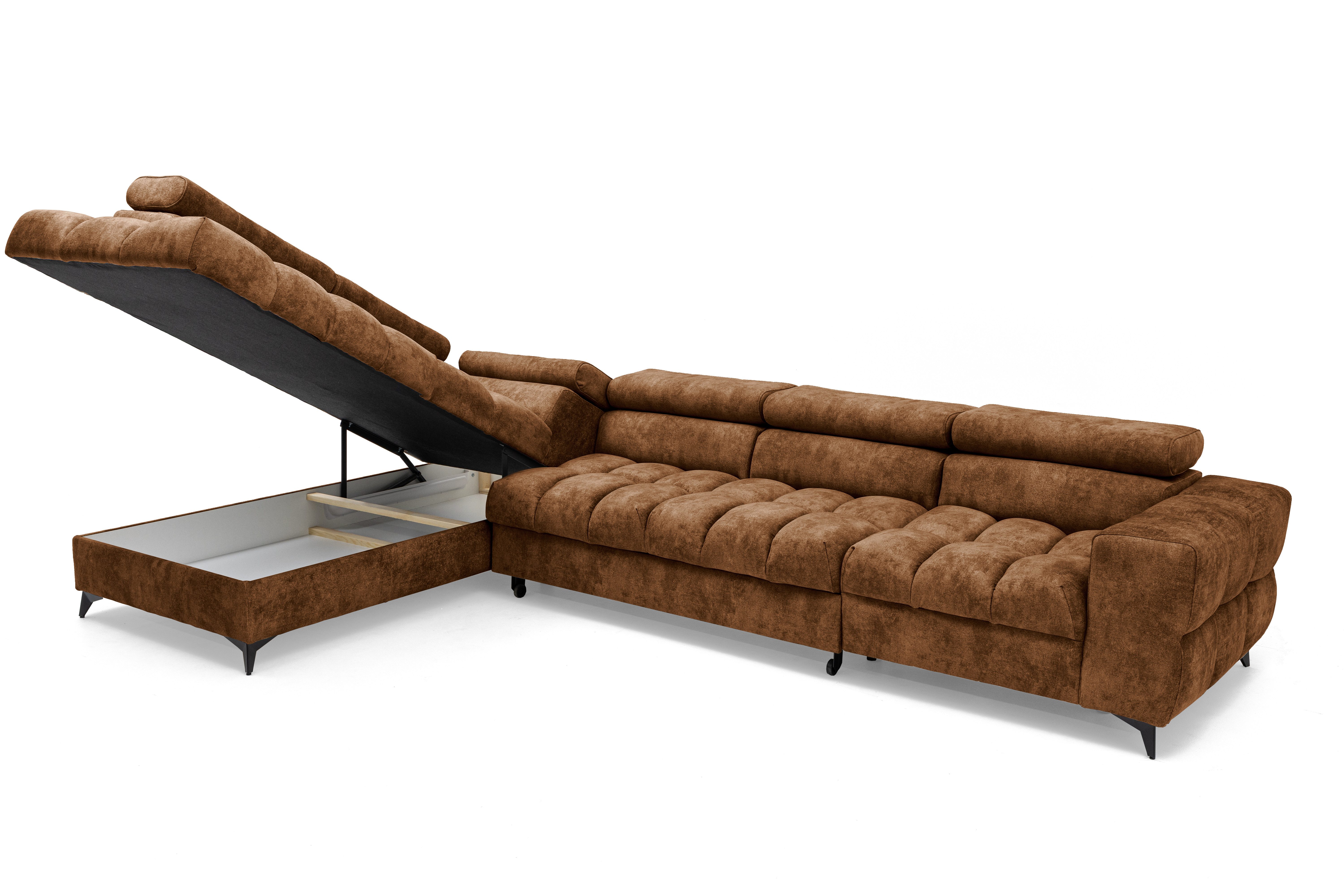 Muffo Ecksofa Pudding Maxi, Elegante starke Steppung, mit Bettkasten, verstellbaren Kopfstützen, mit Schalffunktion