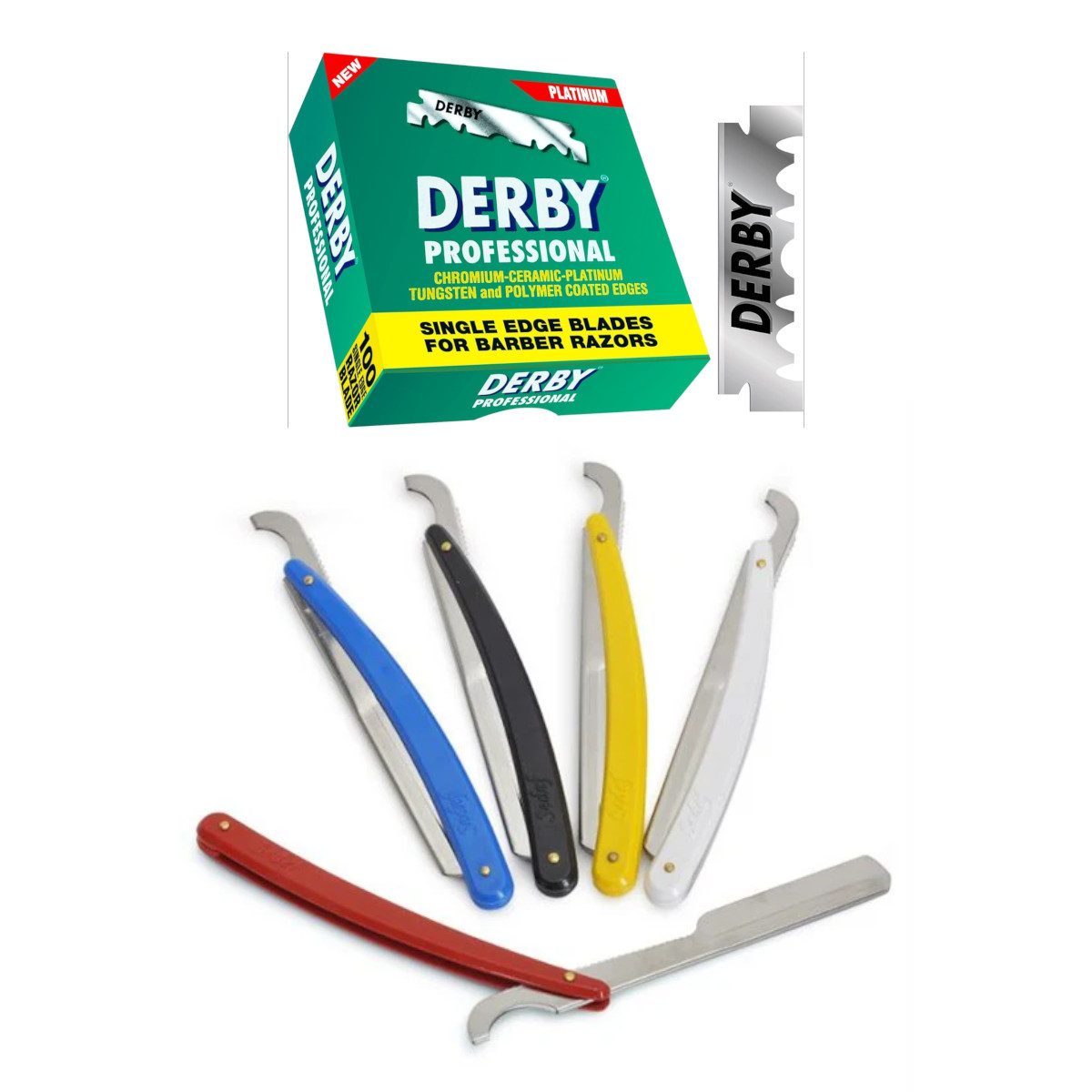 Derby Professional Rasierklingen SET Derby Rasierklingen 100er Pack + 1 Stück Rasiermesser - Rasierset, 2-tlg.