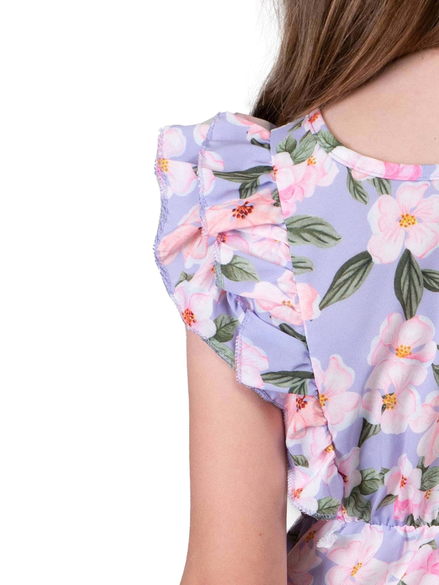 30384 KMISSO Kleid Lila mit Volants zu (1-tlg) Blumenmotiv bequem tragen Sommerkleid Mädchen