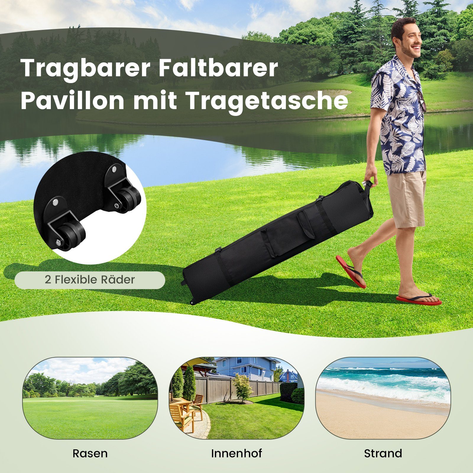 COSTWAY Faltpavillon 4x4m Pop-Up Pavillon, mit 4 Seitenteilen, mit Netzseitenwänden