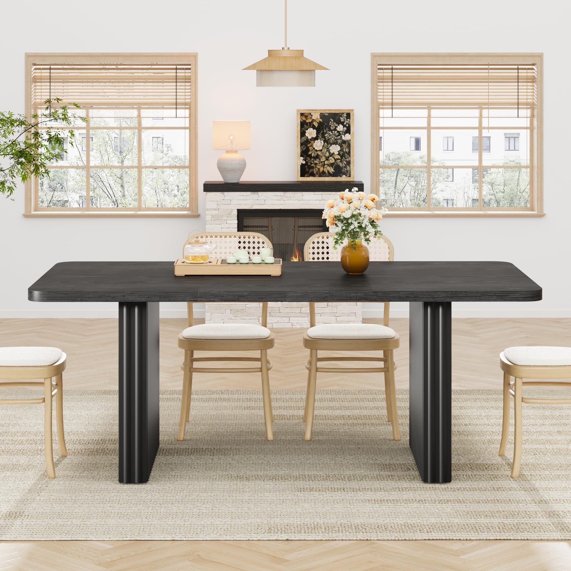 GarveeMore Esstisch Industrieller Küchentisch für 6–8 Personen Wohnzimmertisch Ablagetisch (1-St., 1 Tisch), 180 cm rechteckiger-tisch, geriffelte Metallbeine in Wellenform