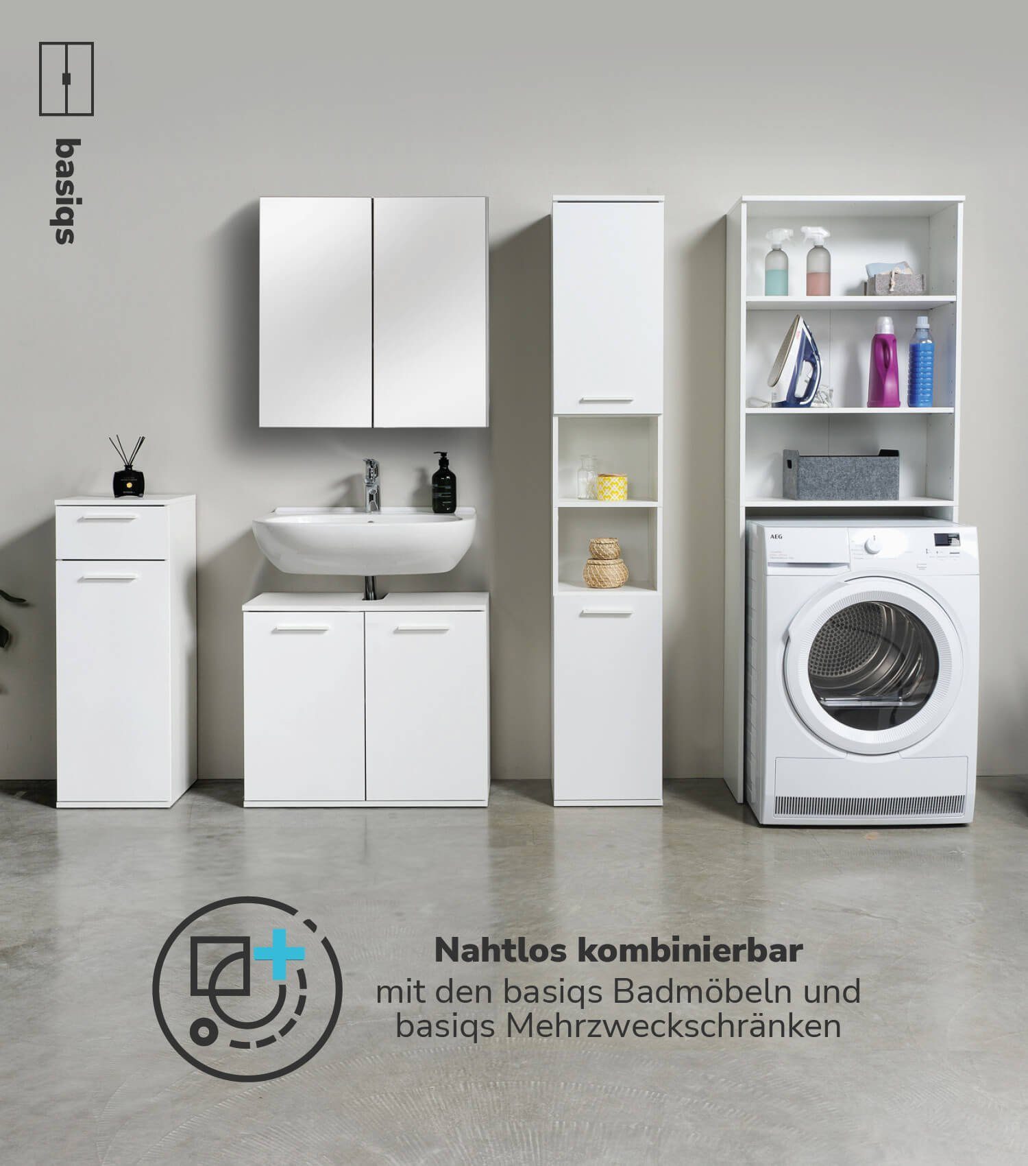 Überbauschrank o. Überbau Saubermann Holz & Trockner, aus Weiß (Offen) Waschmaschinen mokebo Der Waschmaschinenumbauschrank für