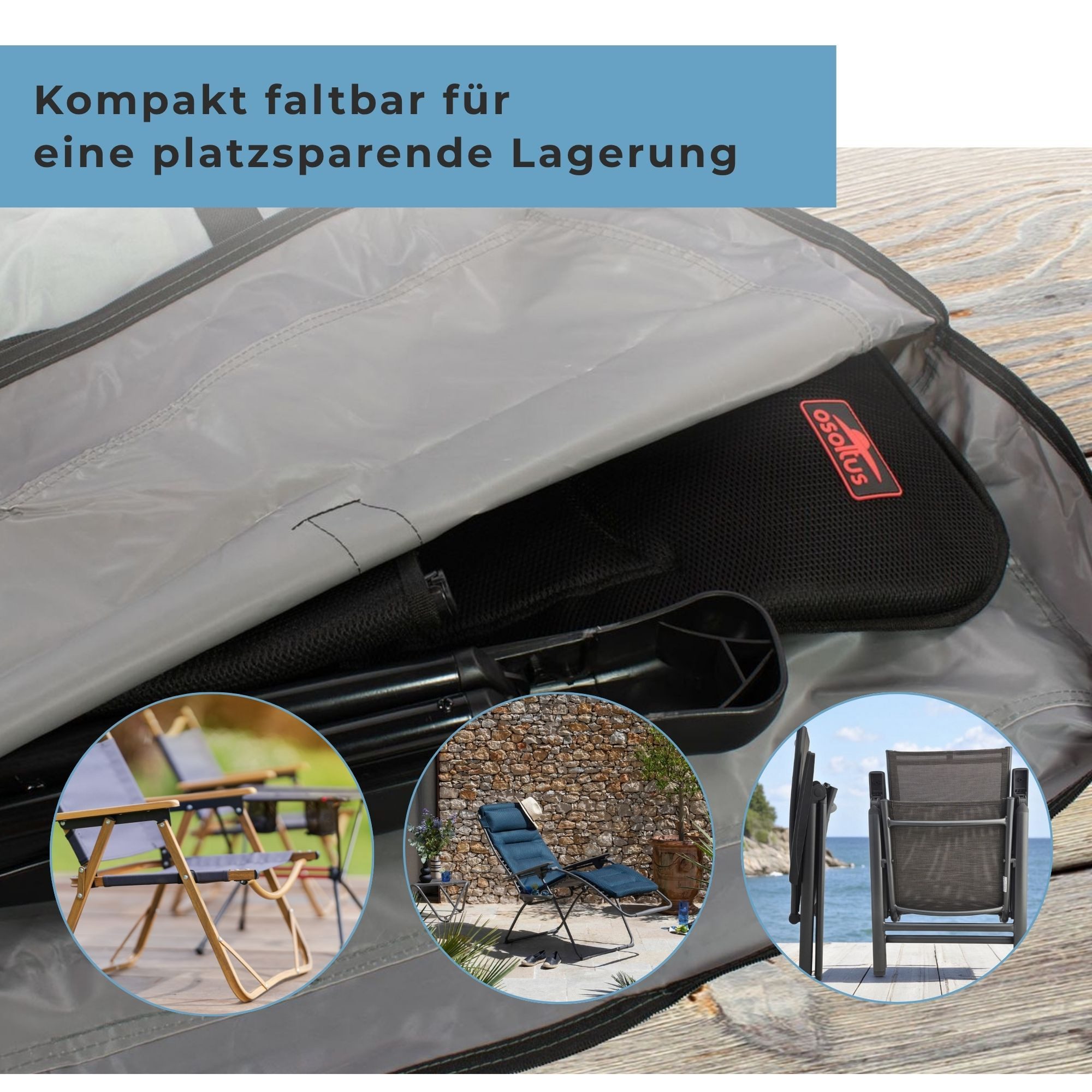 osoltus Gartenmöbel-Schutzhülle osoltus Transporttasche f. Lafuma Relax Liegen Camping Sessel 107 x – Bild 5 von 5
