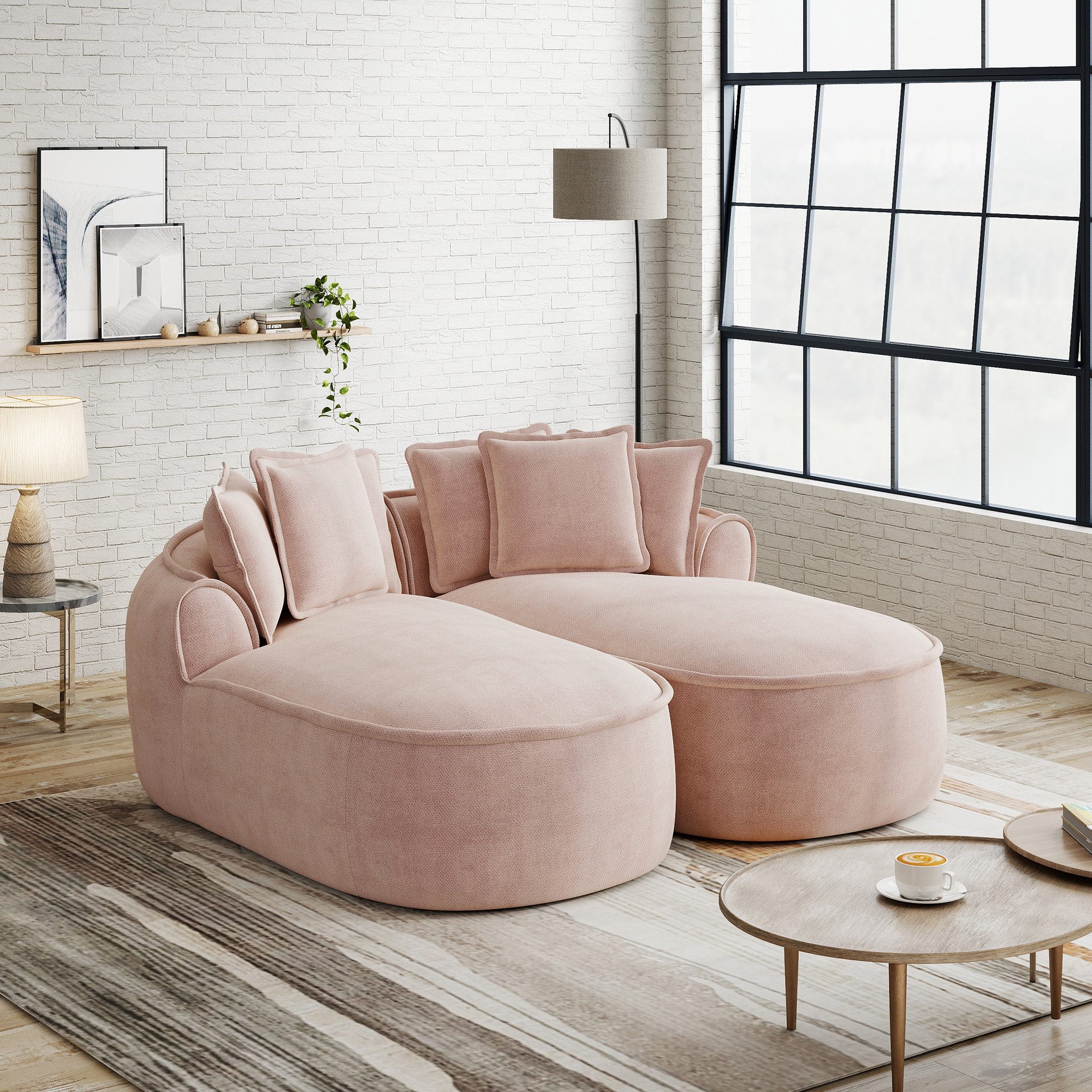 Odikalo Sofa Ecksofa Eckcouch mit Schlaffunktion Modulares Sofa, Chenille Stoff, frameless Design, extra große Doppelte Chaiselongue, inklusive Kissen, kein Aufbau erforderlich, für Wohnzimmer