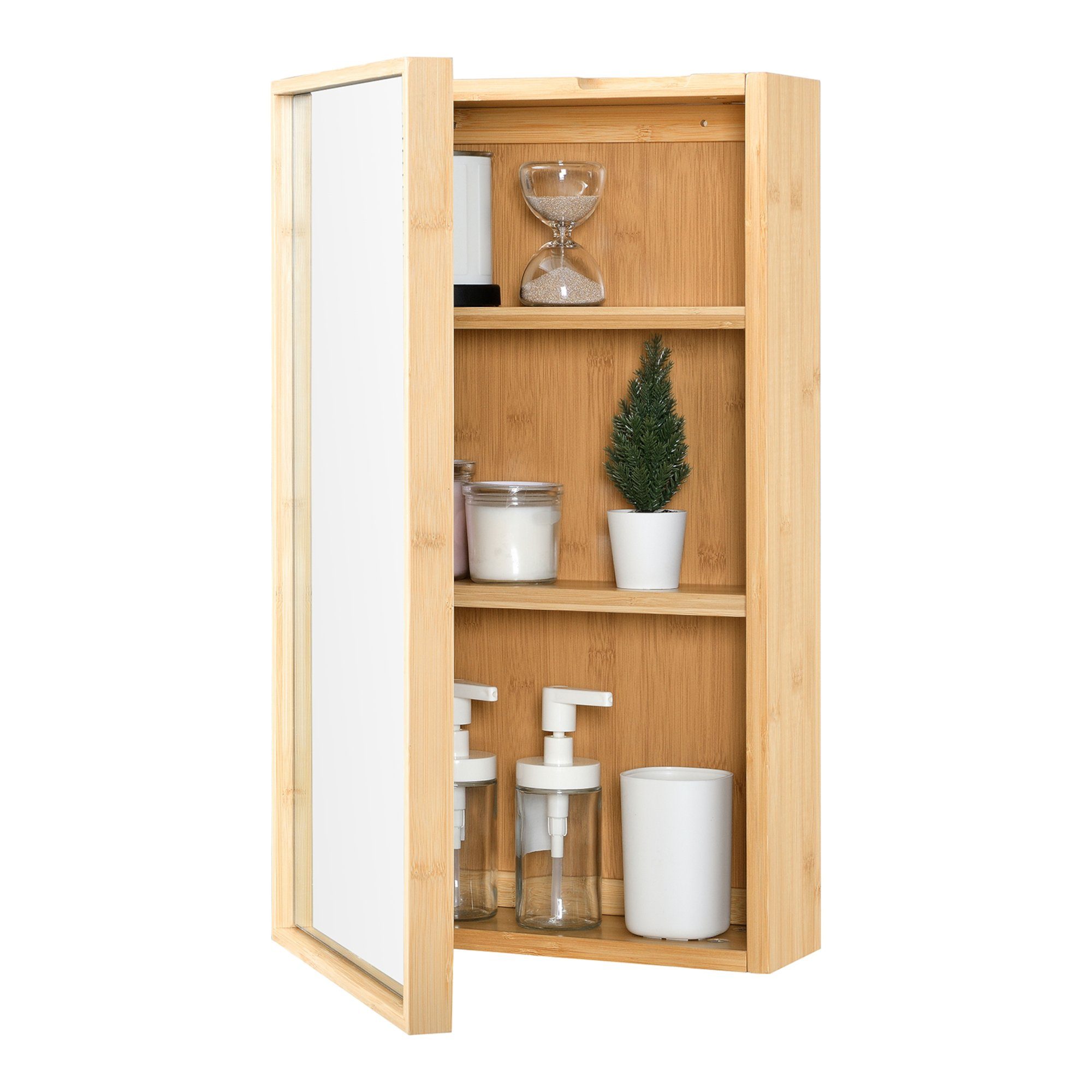 en.casa Spiegelschrank Ikorfat Badezimmer Schrank Bambus 60,5 x 35 x 14 cm Natur