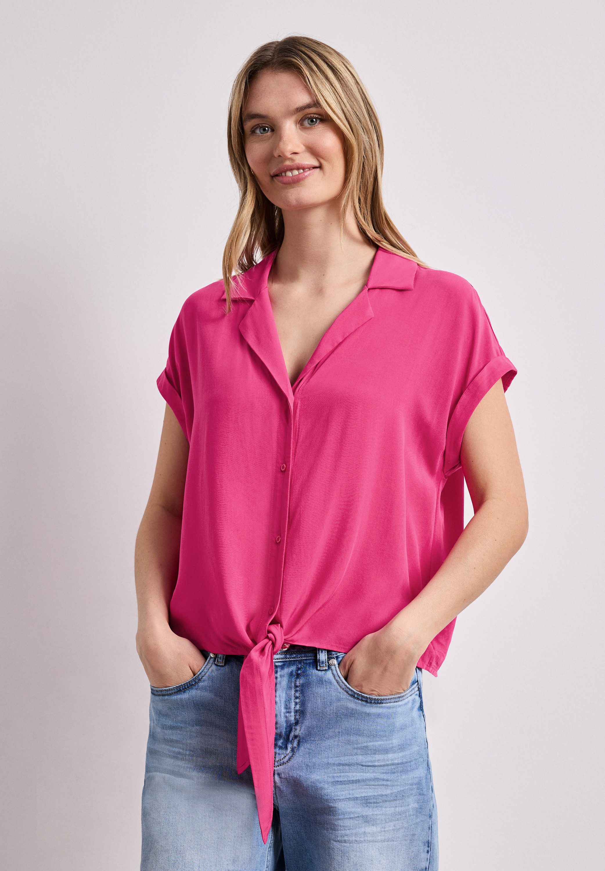 STREET ONE Hemdbluse mit Knoten am Saum