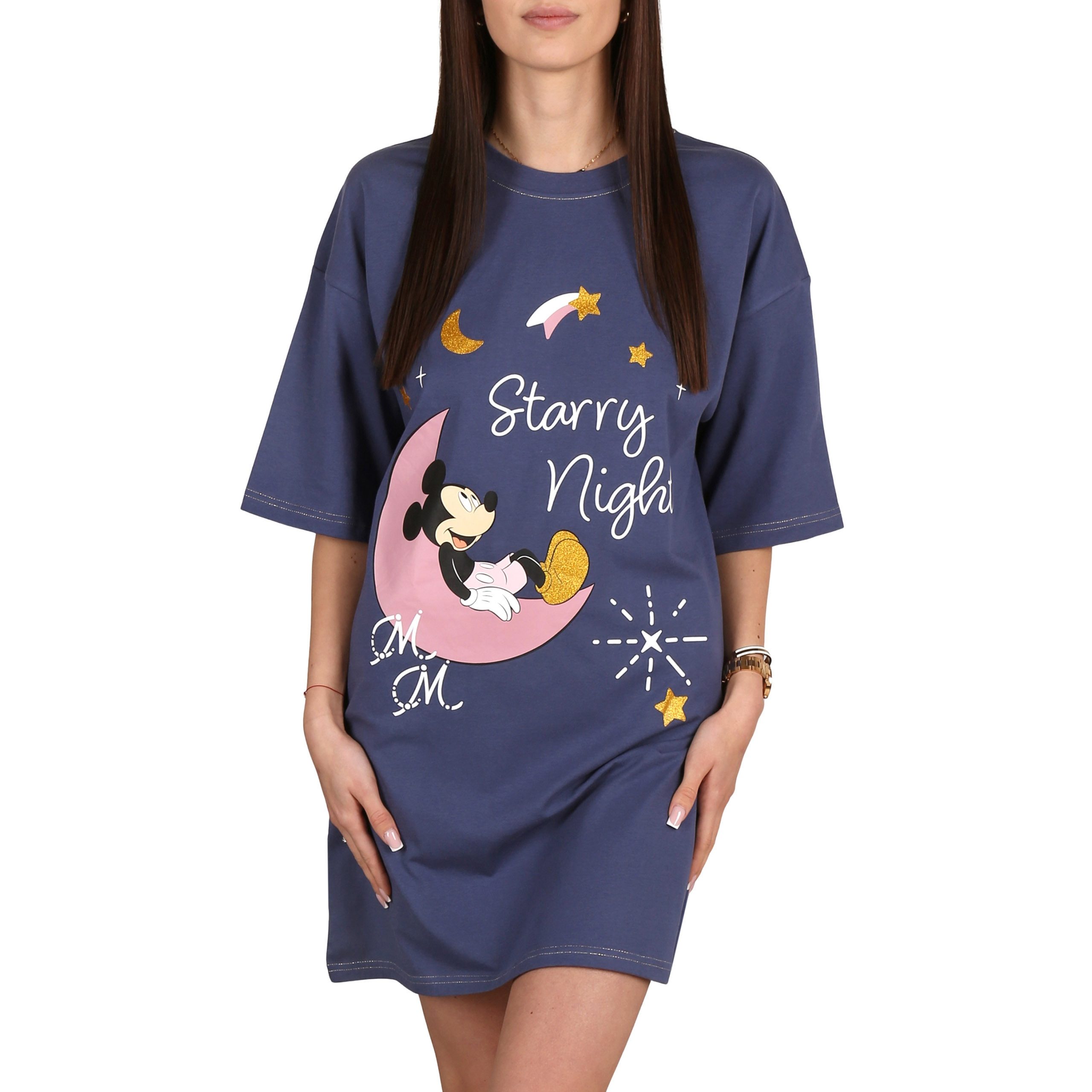 Disney Mickey Mouse Nachthemd DISNEY Mickey Mouse Damen-Nachthemd, 100% Baumwolle, Schlafshirt – Bild 2 von 5