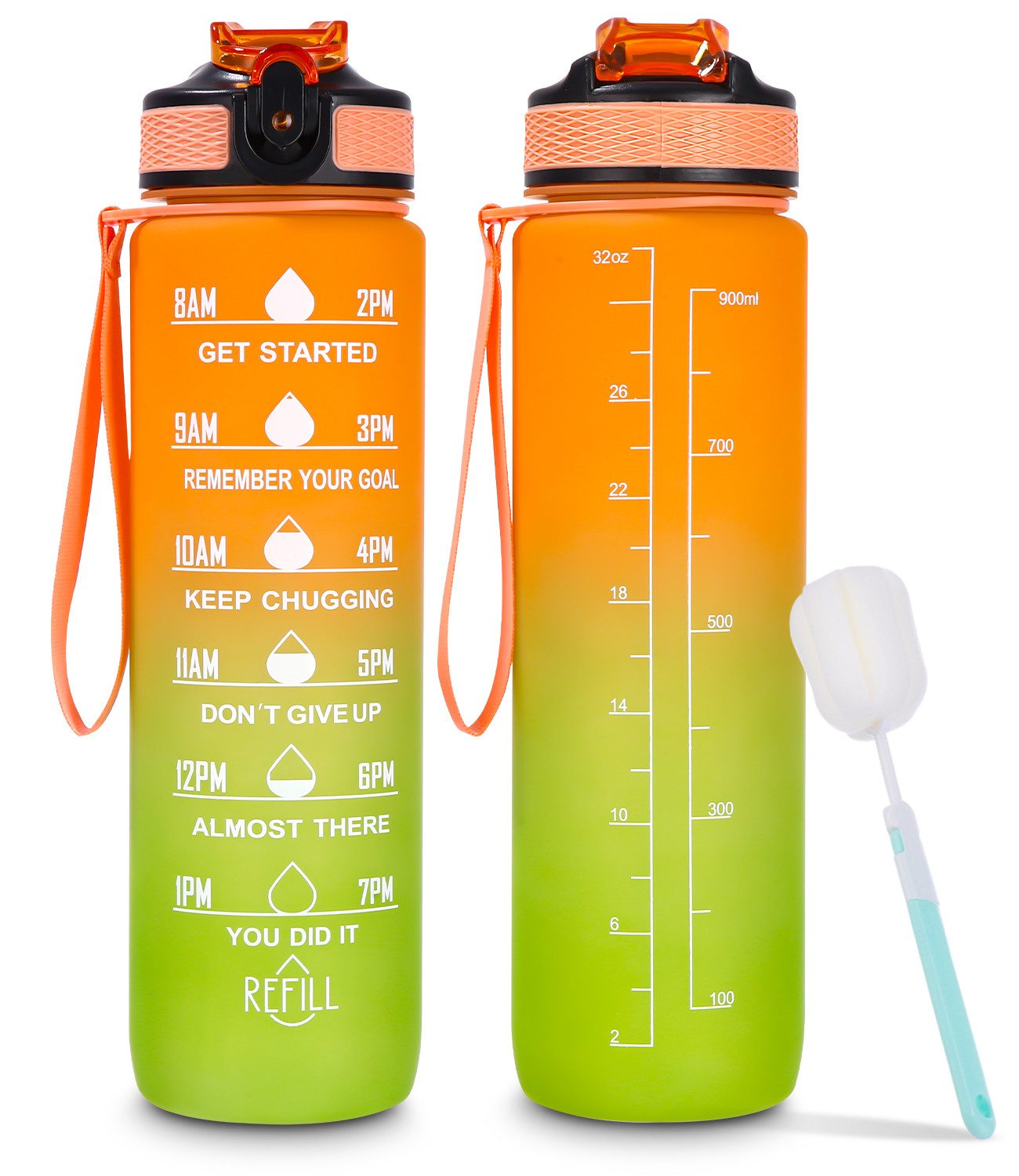 Trinkflasche 1-Liter-Wasserflasche, Sportflasche, auslaufsicher, mit Zeitstempel
