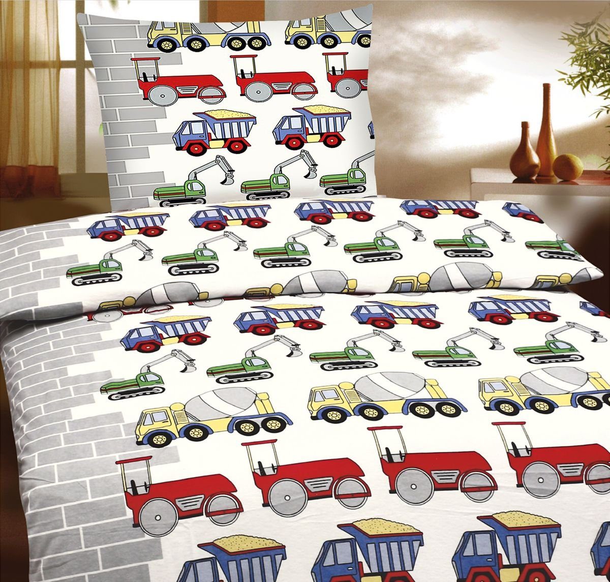 JACK Kinderbettwäsche Renforcé Linon Bettwäsche 2 tlg. 135x200cm Baustelle günstig online kaufen