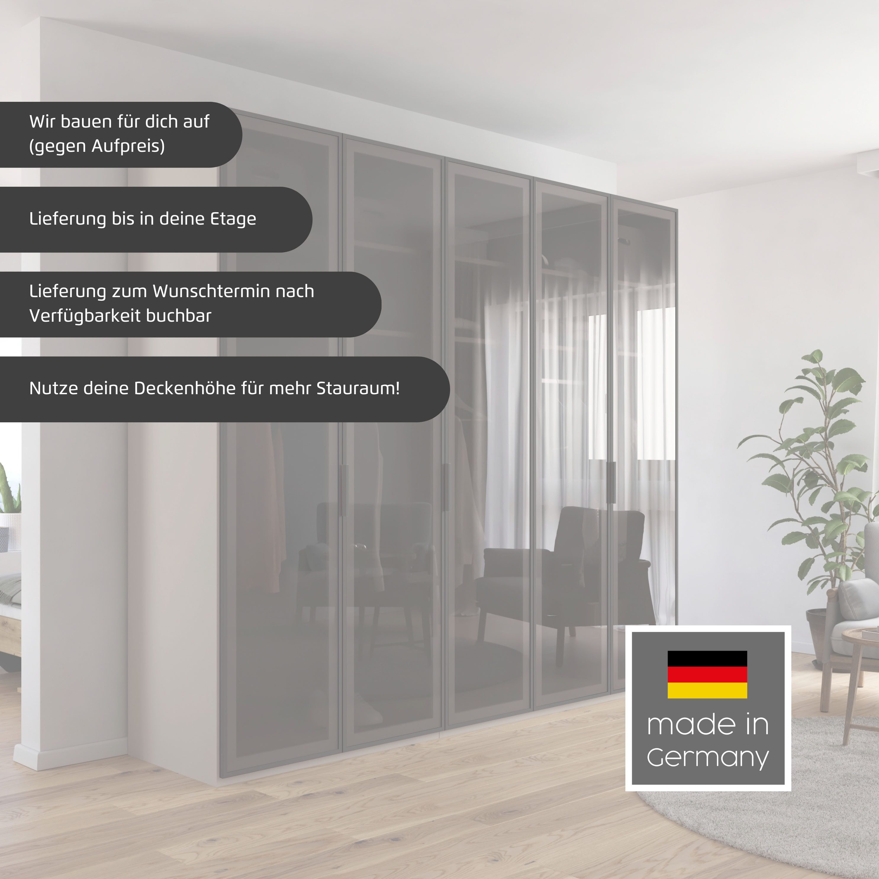 rauch Drehtürenschrank Schrank Garderobe SKAT SHINE Breiten 151/201/251/301cm, Höhe 223/235cm (3 verschiedene Ausstattungen BASIC/CLASSIC/PREMIUM (inkl. SOFT-CLOSE) edle Schrankfront mittig hochwertige Glasrahmentüren MADE IN GERMANY