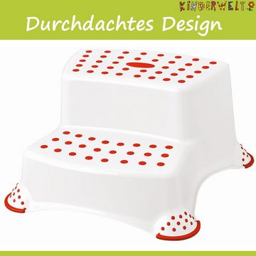 KiNDERWELT Tritthocker Premium zweistufiger Tritthocker weiß/rot stabiler Hocker