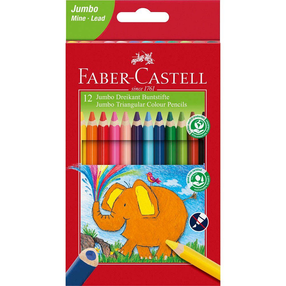 Faber-Castell Buntstift Buntstifte farbsortiert JUMBO 12 Dreikant
