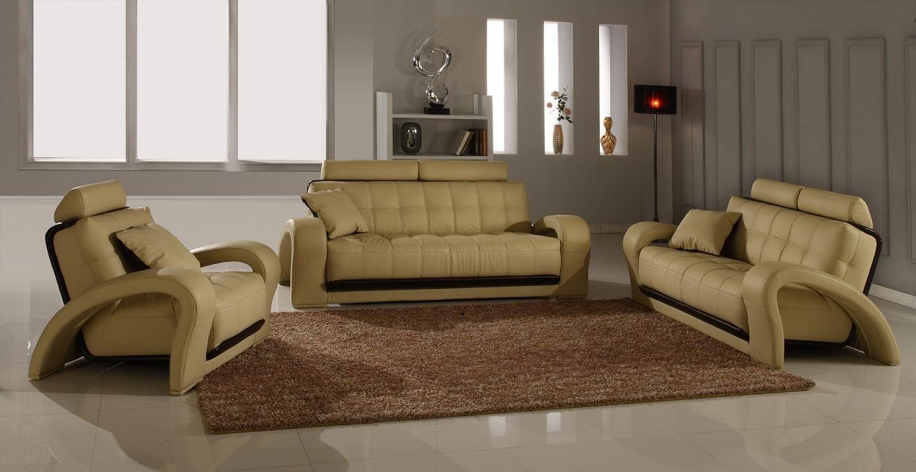 3+1+1 Couch Ledersofa Set Wohnlandschaft Sofa Sofa JVmoebel Neu, in Braun Made Europe Sitzer Sofa