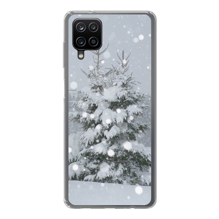 MuchoWow Handyhülle Der starke Schneefall auf einer Kiefer Handyhülle Samsung Galaxy A12 Smartphone-Bumper Print Handy