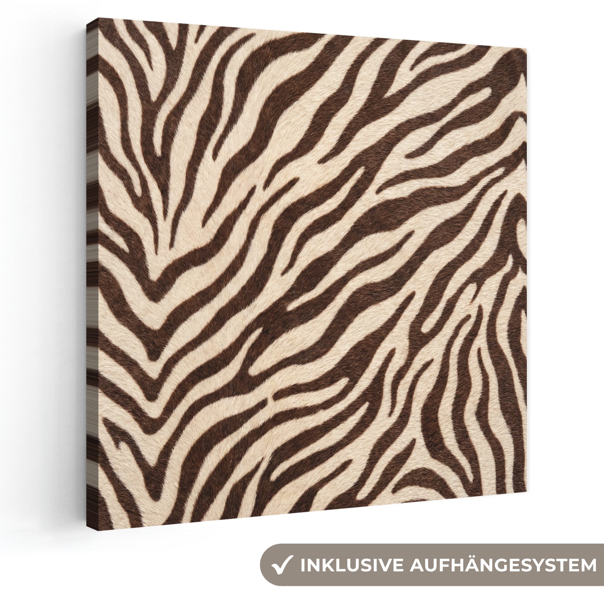 OneMillionCanvasses® Leinwandbild Zebra - Streifen - Braun, Fotodruck (1 St), Wandbild, Deko Schlafzimmer Wohnzimmer Flur 20x20 cm