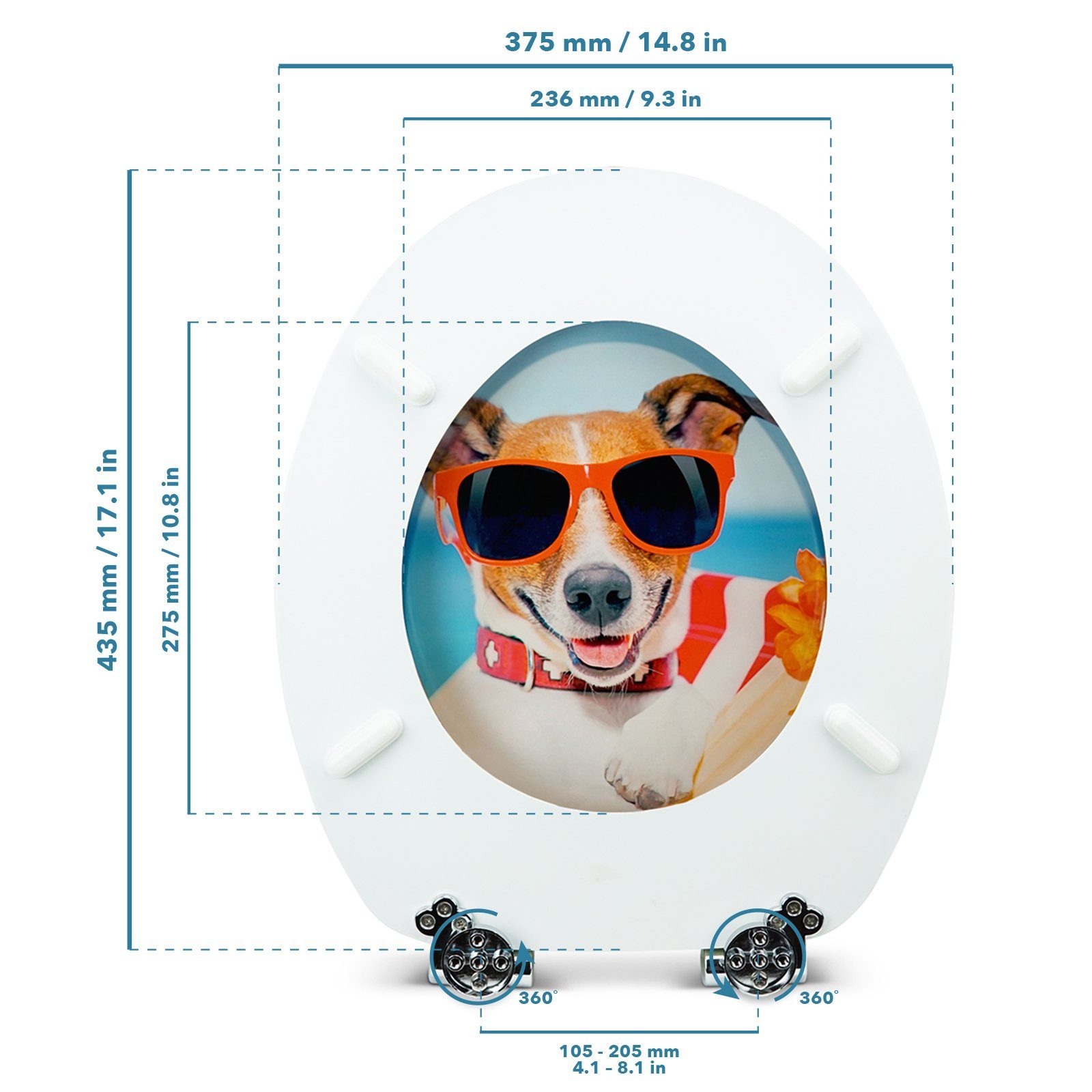 Sanfino WC-Sitz "Sonny Dog" Premium Toilettendeckel mit Absenkautomatik aus Holz, mit lustigem Hunde-Motiv, hohem Sitzkomfort, einfache Montage – Bild 4 von 5
