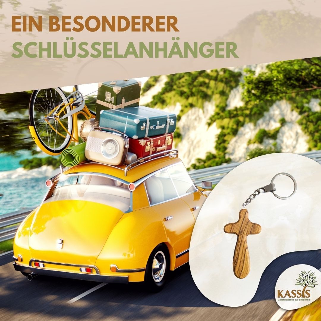 Kassis Geschenkartikel Schlüsselanhänger Kreuz Handschmeichler aus Olivenholz 7 cm Geschenk, Hergestellt in Bethlehem, Ideales Geschenk zu mehreren Anlässen – Bild 5 von 5