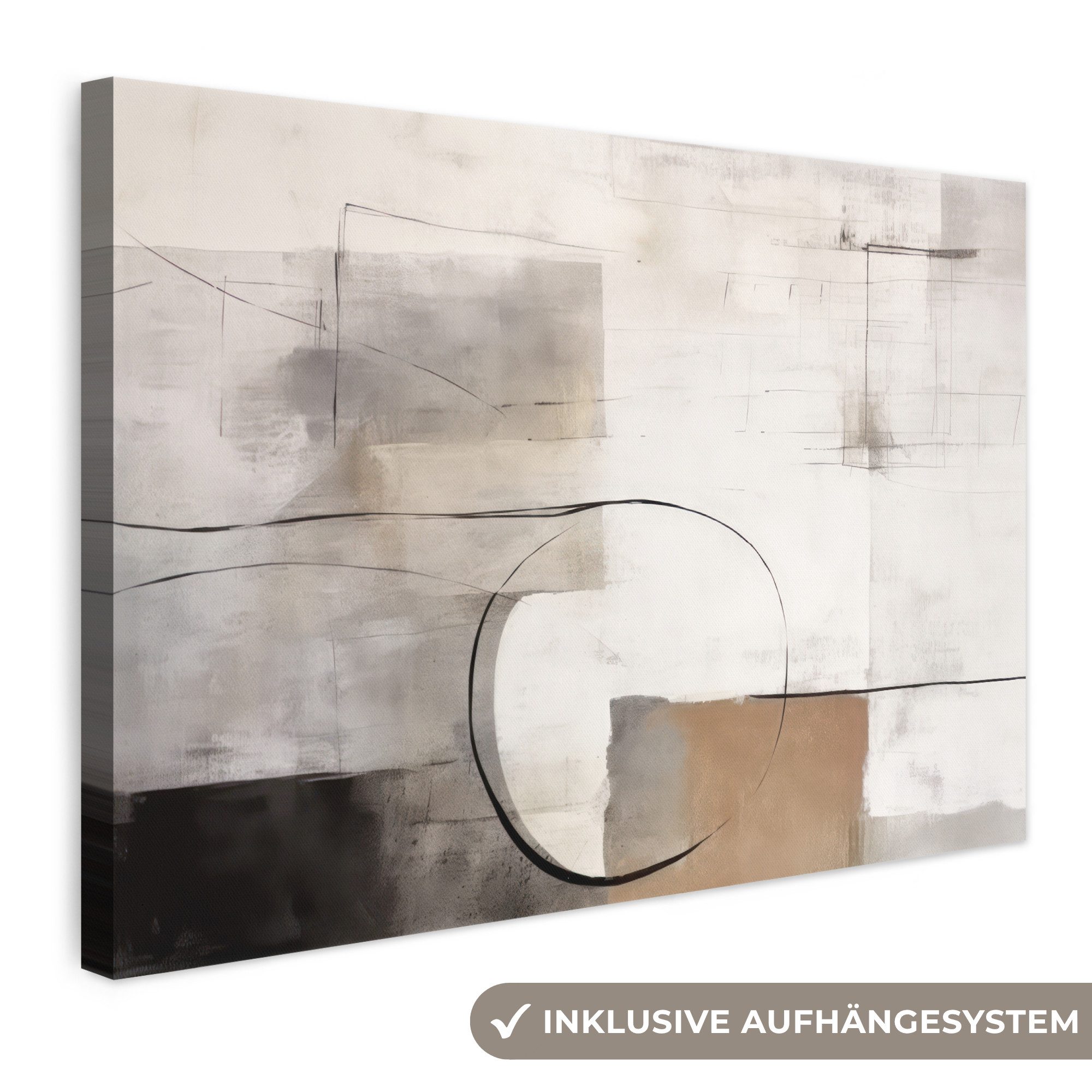 OneMillionCanvasses® Leinwandbild Abstrakte Kunst - Industriell - Weiß - Grau, Fotodruck (1 St), Leinwand Bilder Klein, Wand Dekoration Aesthetic 30x20 cm