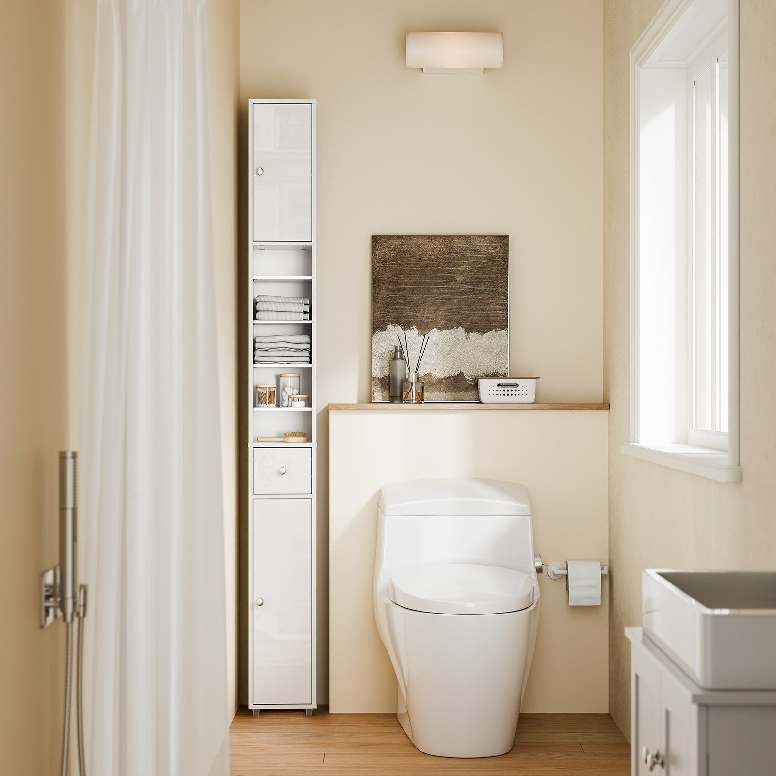 SoBuy Hochschrank BZR167, Badezimmerschrank schmal Badmöbel Hochglanz Nisch günstig online kaufen