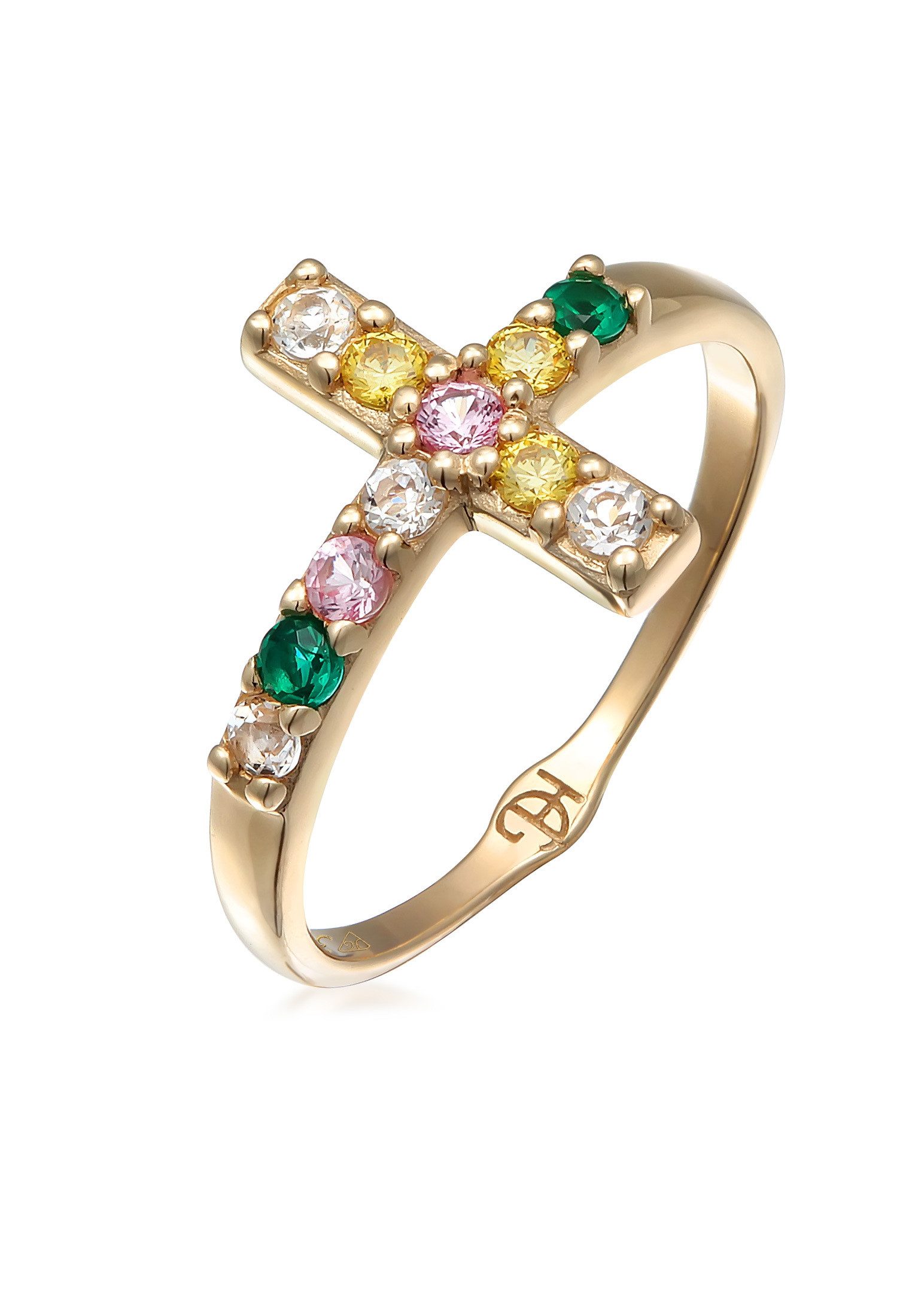 HAZE & GLORY Fingerring Edelstein Kreuz Vivid 375er Gelbgold, Kreuz günstig online kaufen