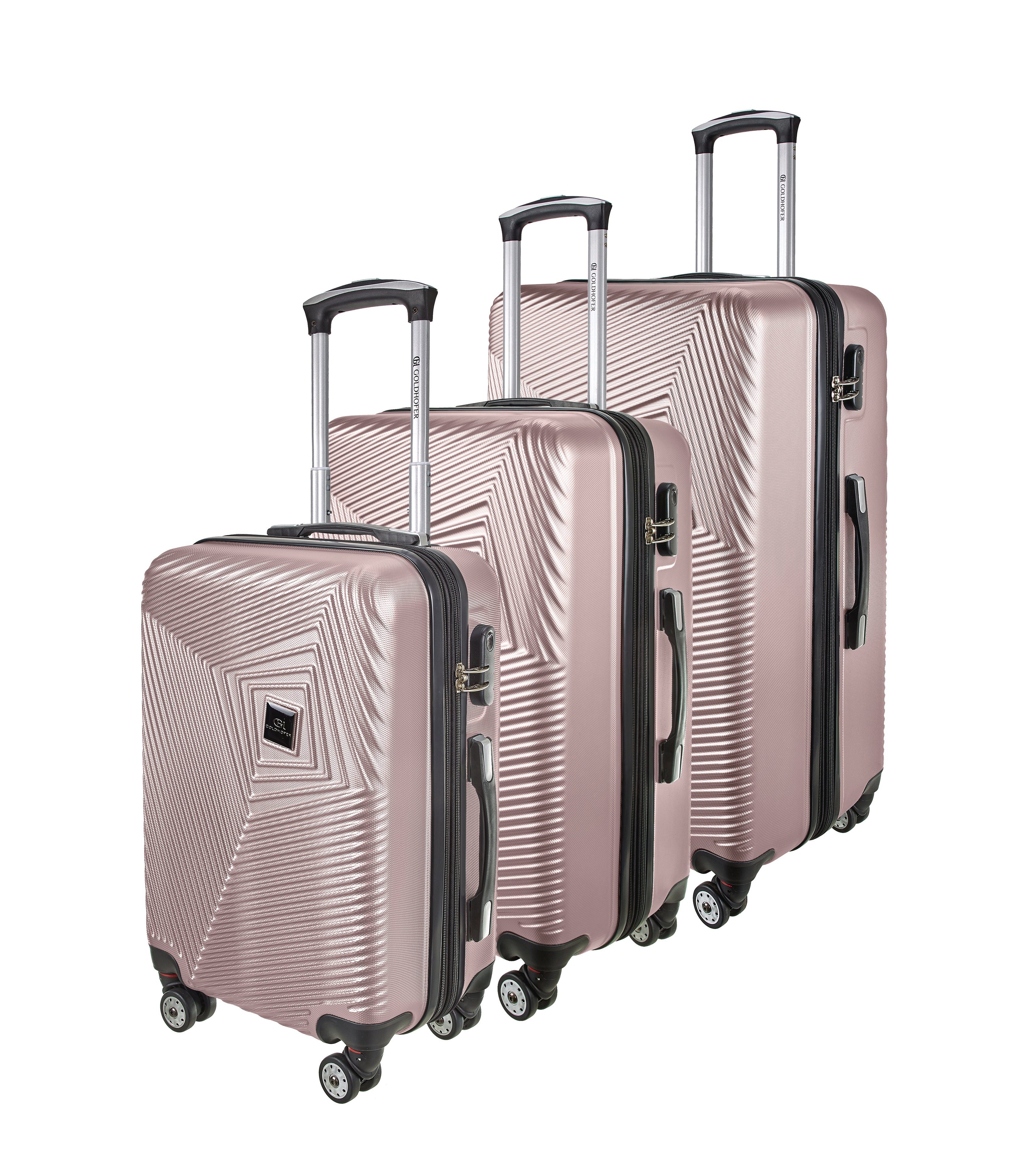 Goldhofer Kofferset verschiedene Modelle in 3 Größen & Farben mit 360° Leichtlaufrollen, (Set, 3 TLG), Außen Material ABS - Wasserabweisend Rose V2
