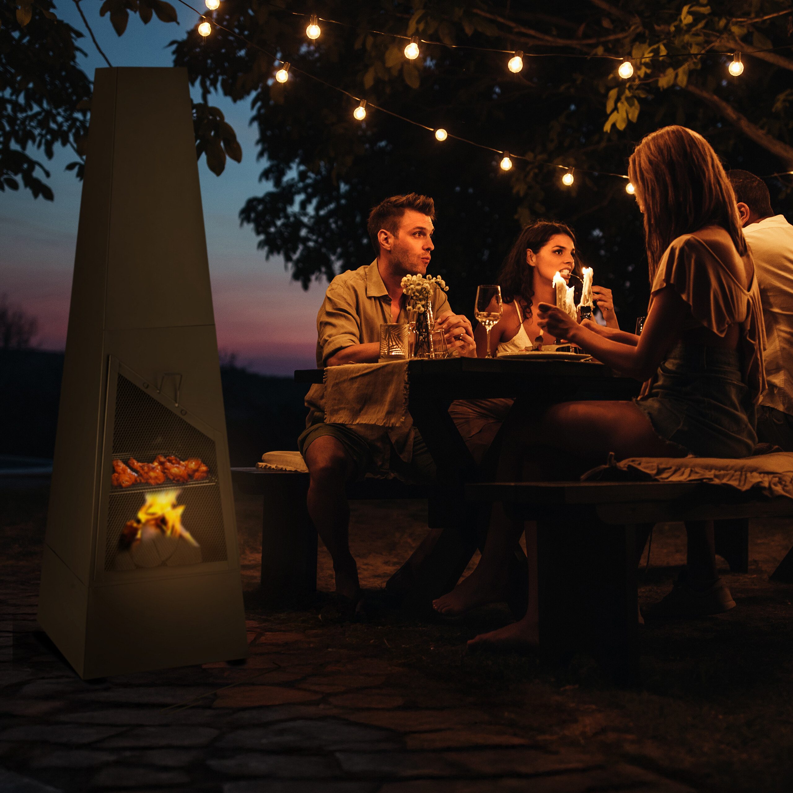 relaxdays Feuerstelle Gartenkamin mit Grillfunktion