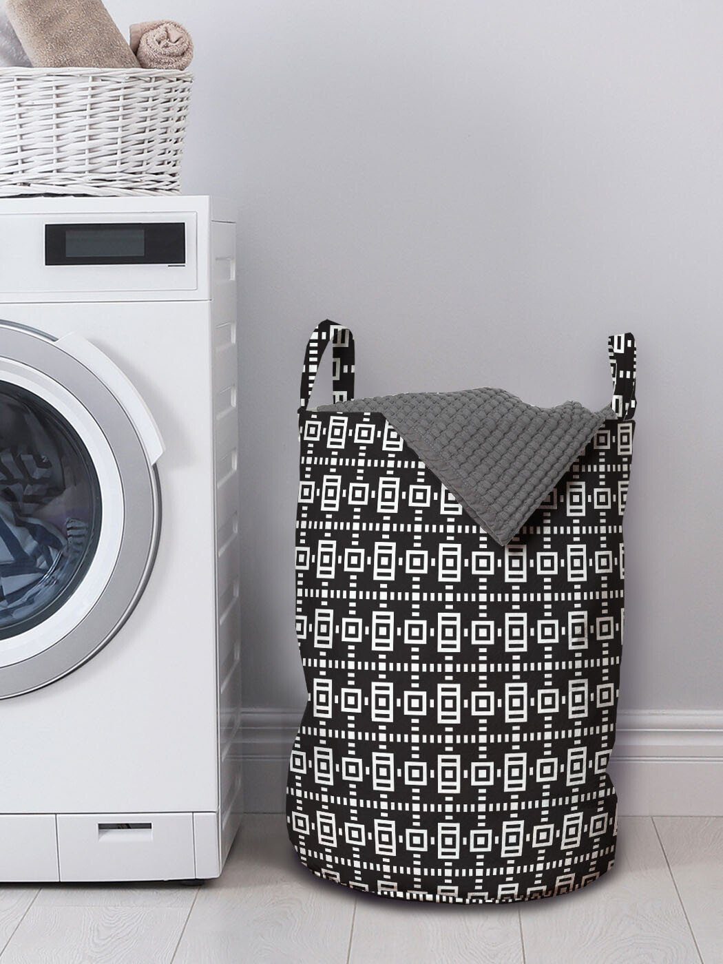 Wäschekorb Geometrisch Strukturformen mit Abakuhaus Waschsalons, Wäschesäckchen Kordelzugverschluss für Regelmäßige Griffen