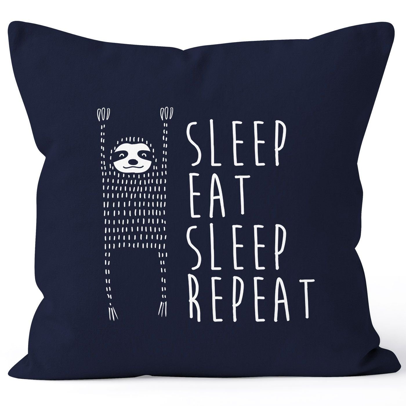 MoonWorks Dekokissen lustiger Kissenbezug Sleep eat Sleep Repeat Faultier 40x40 Baumwolle Moonworks® navy