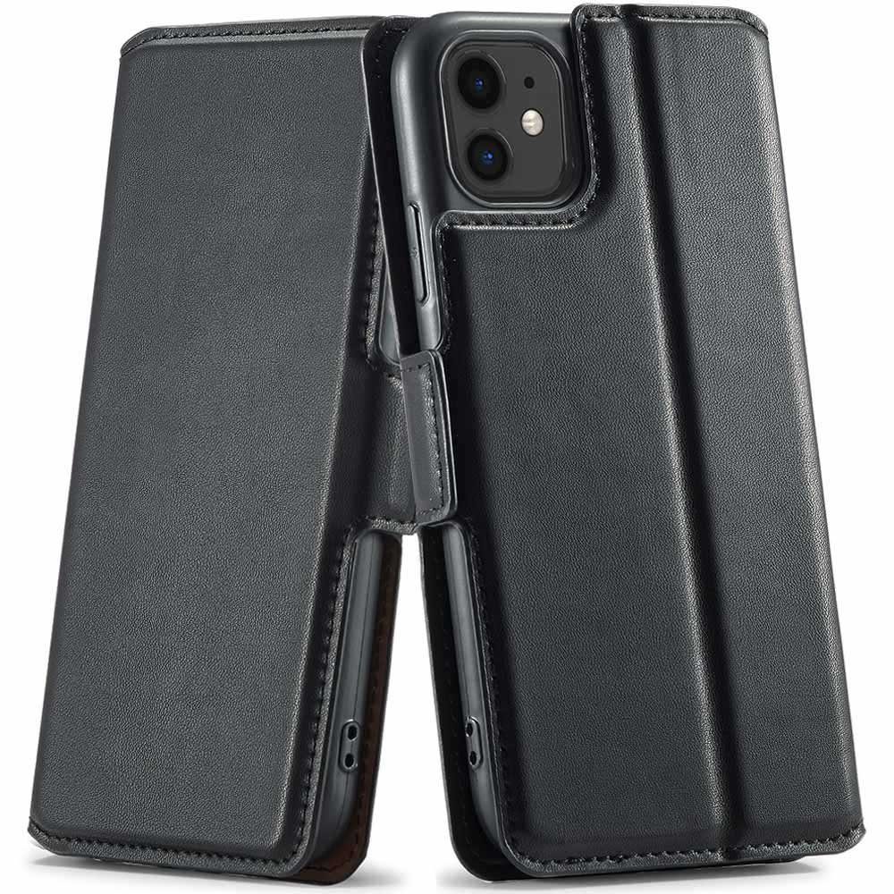 FITSU Handyhülle Flipcase für iPhone 11 Handytasche Schwarz, Schlanke Handyhülle mit Geld- bzw. Kartenfach und Standfunktion