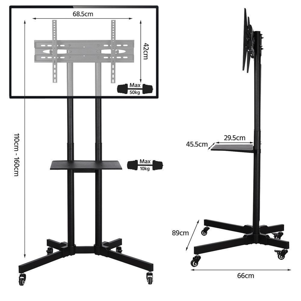 Yaheetech TV-Ständer Mobile TV-Halterung mit Doppelstangen, (bis 60 Zoll, Mobile TV Standfuß für 30 – 60 Zoll LCD LED OLED Plasma Fernseher) – Bild 4 von 5