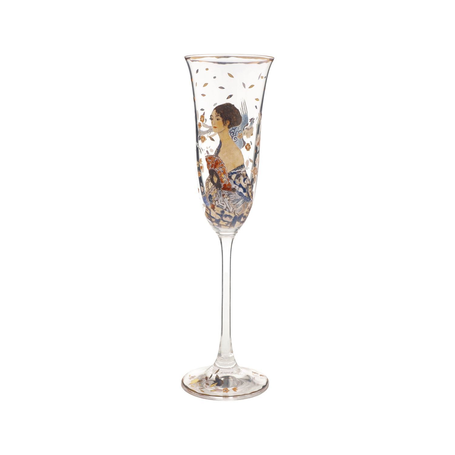 Goebel Sektglas Gustav Klimt, Glas, mit Echtgolfauflage, Bunt, Dame mit Fächer, H: 24cm