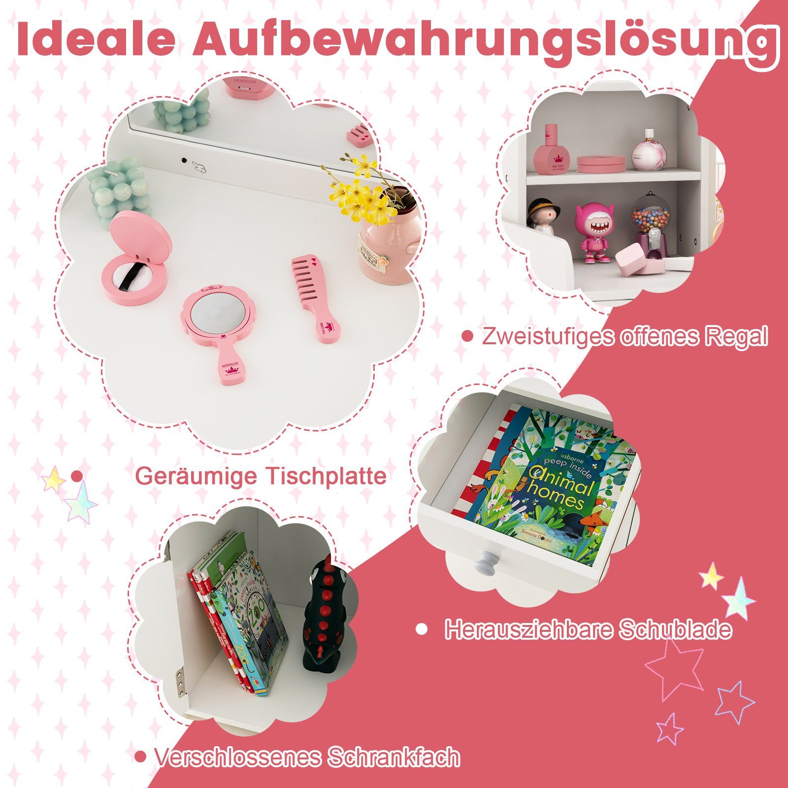 COSTWAY Schminktisch Kidner, mit Stuhl & LED Spiegel & Schublade, ab 3 Jahr günstig online kaufen