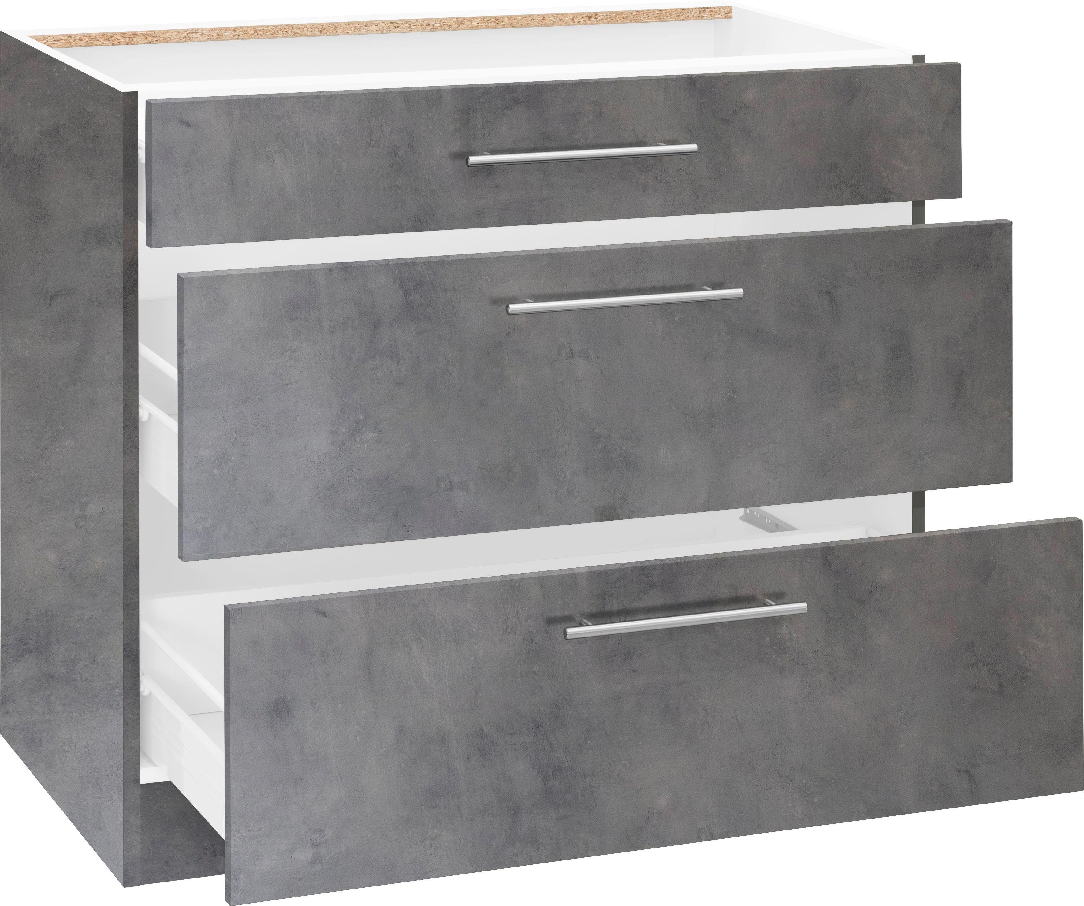wiho Küchen Unterschrank Cali 90 cm breit, mit 2 großen Auszügen ohne Arbeitsplatte