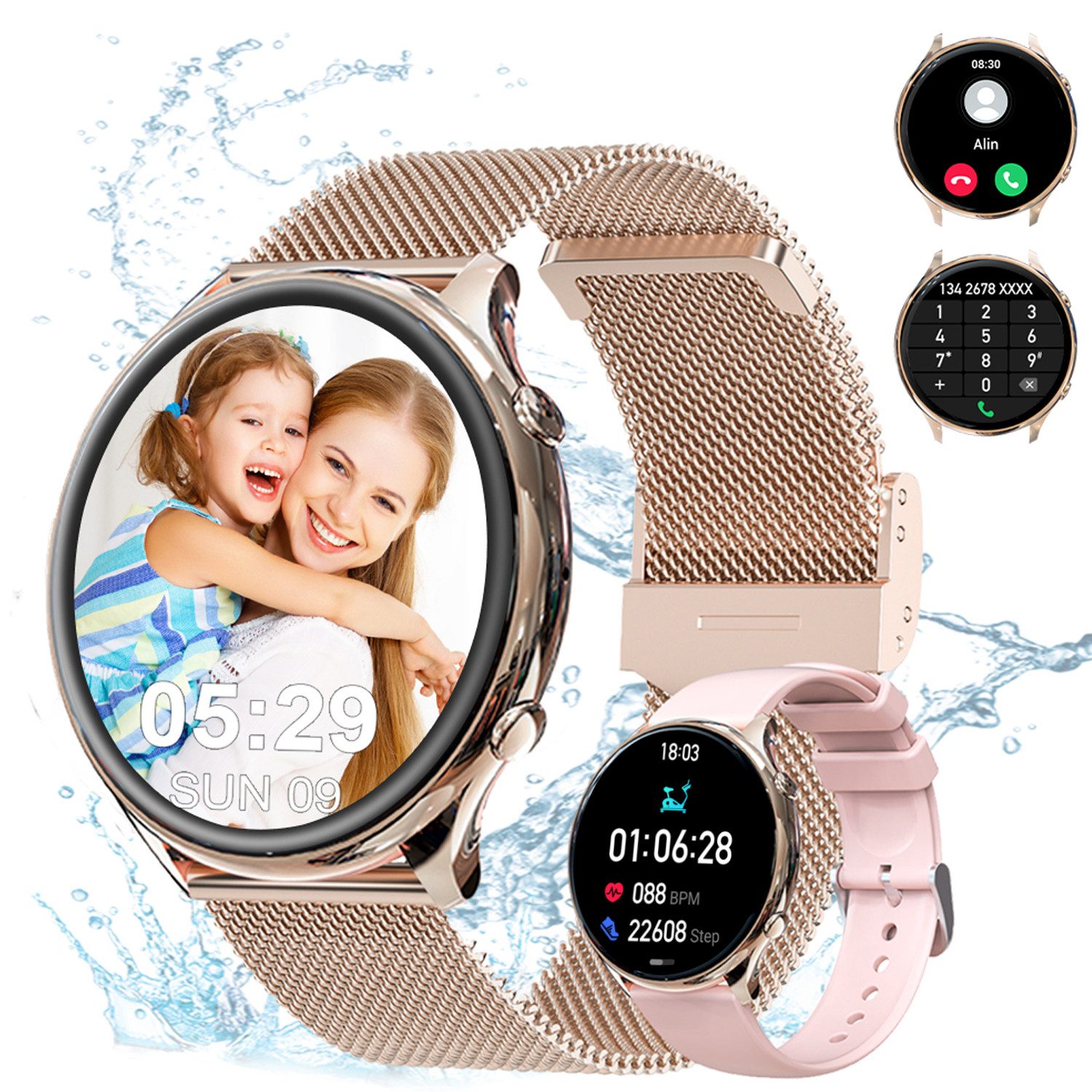 Powerwill Smartwatch für Damen Herren, 1,39 Zoll Touchscreen Smart Watch Smartwatch (1,39 " Zoll), mit Bluetooth Anrufe,P67 Wasserdicht Fitnessuhr, Bluetooth Anrufe, IP67 Wasserdicht Fitnessuhr Sportuhr für iOS Android