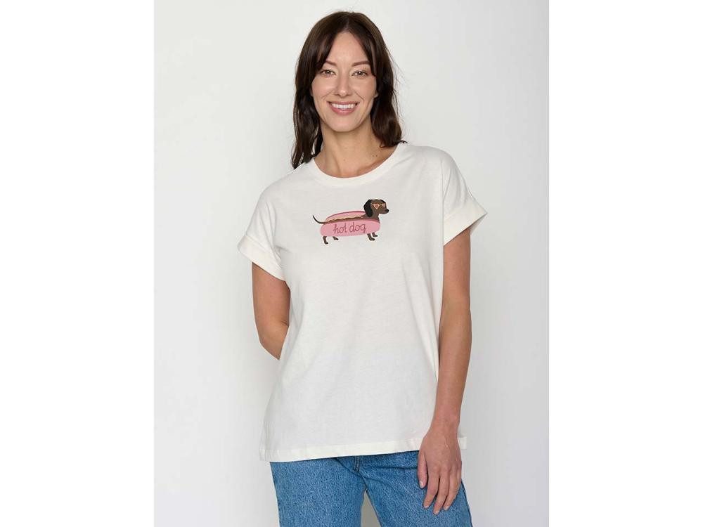 GreenBomb T-Shirt GREENBOMB Bio-Damen-T-Shirt 'Hot Dog' mit abgesetz