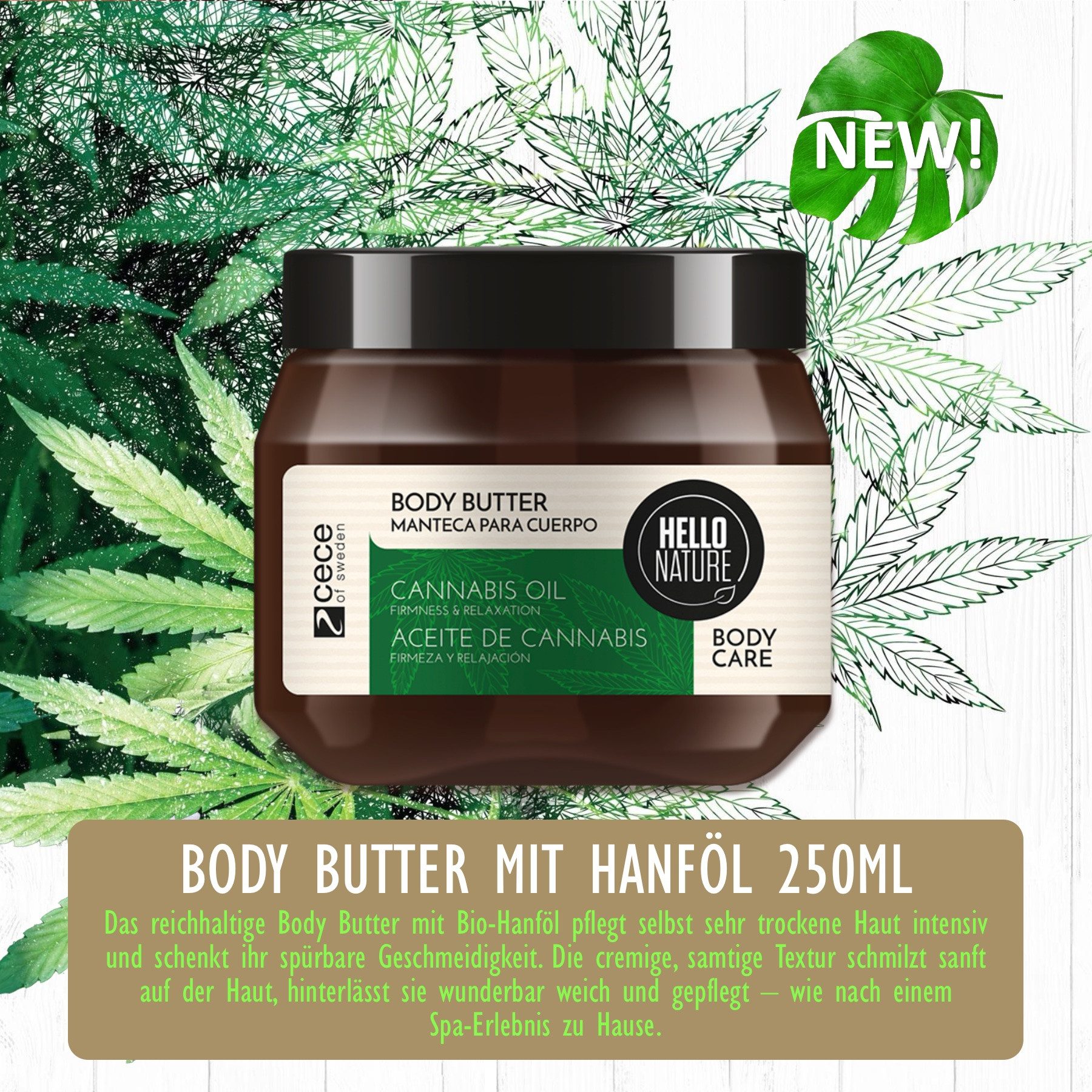 P-Beauty Cosmetic Accessories Körperbutter Hello Nature Body Butter Körpercreme Hautpflege Cannabis Bio-Hanföl, 1-tlg., Körperpflege, Body Butter, Hautpflege, Hanf-öl