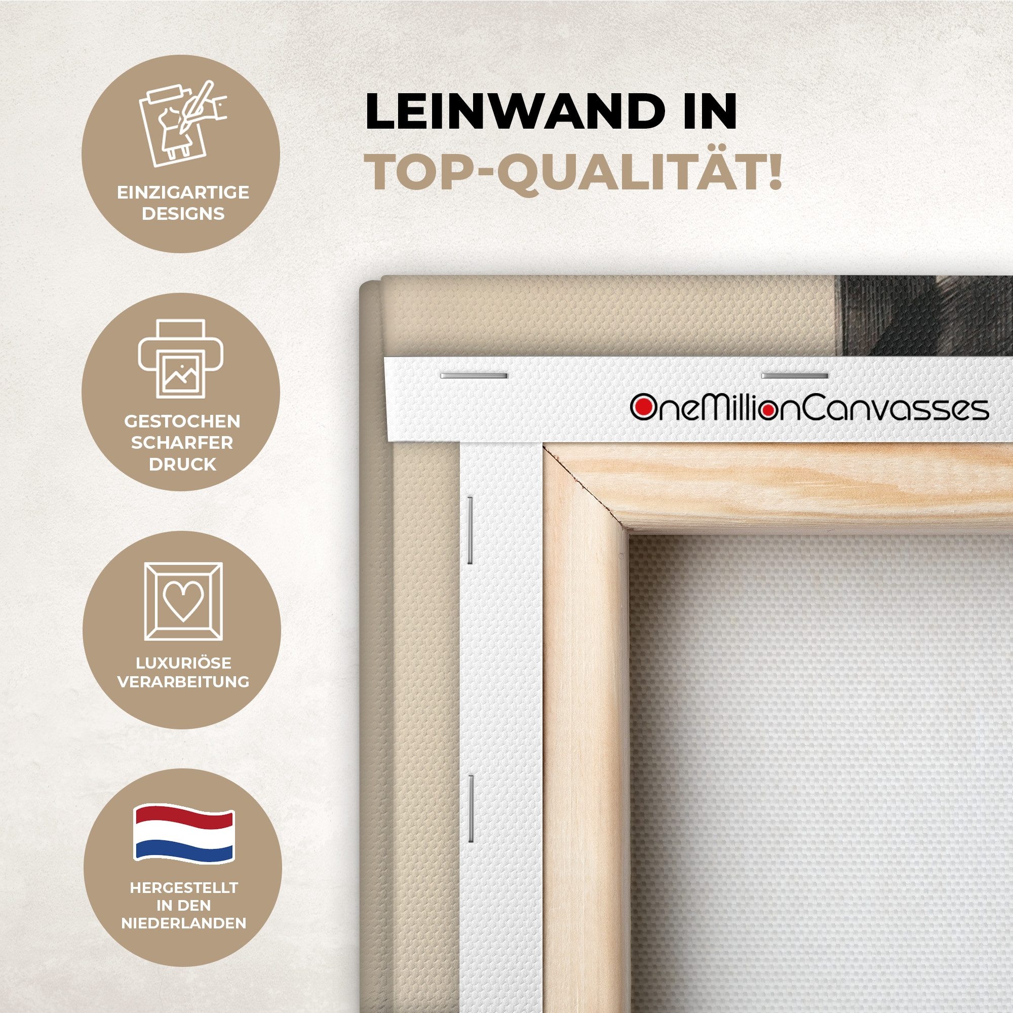 OneMillionCanvasses® Leinwandbild Kreise - Linien - Formen - Schwarz, Fotodruck (1 St), Wandbild, Deko Schlafzimmer Wohnzimmer Flur 20x20 cm