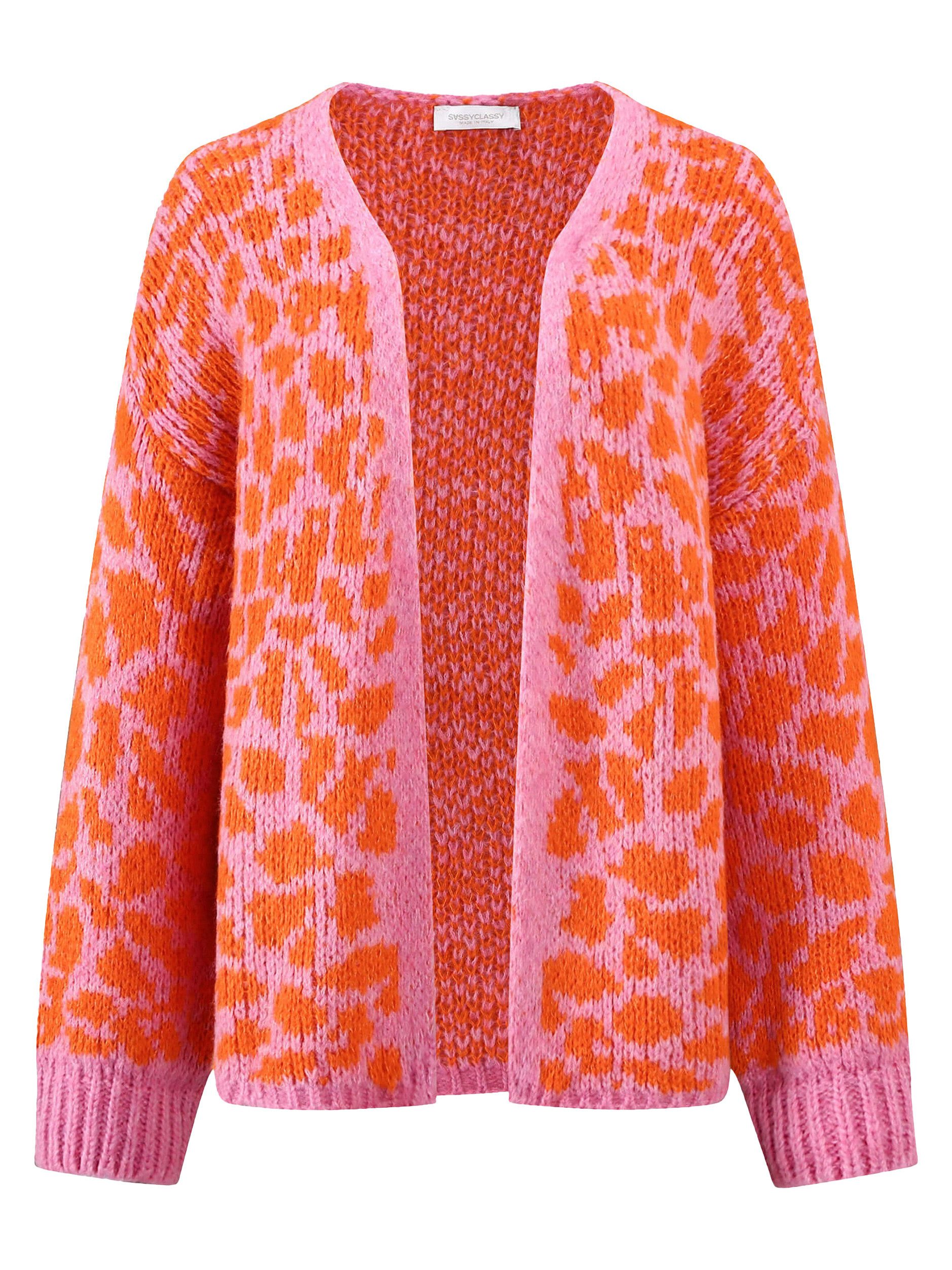 SASSYCLASSY Cardigan Cardigan Damen aus Grobstrick mit Lepardenmuster Overs günstig online kaufen