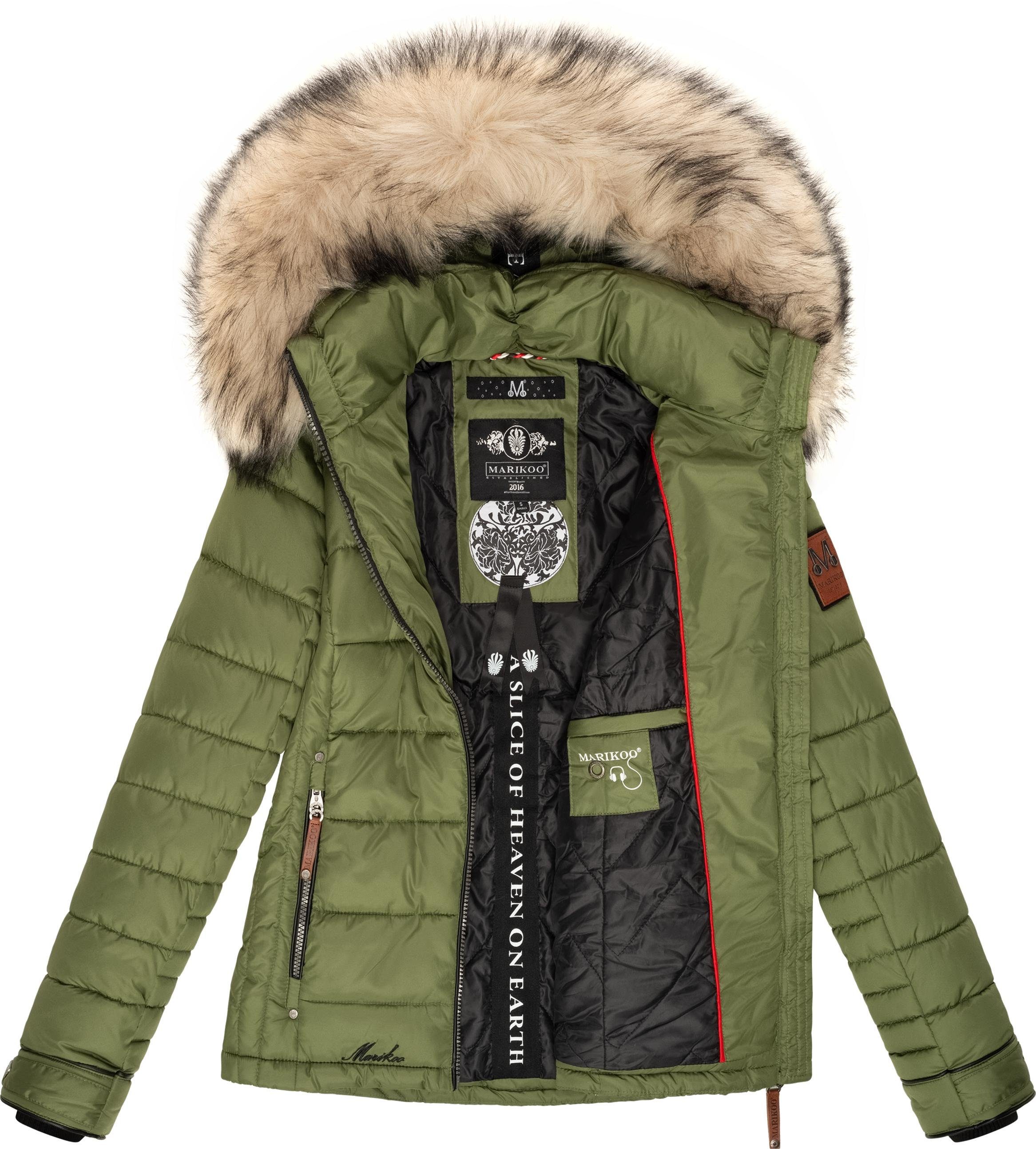 Winter Marikoo olivgrün mit abnehmbarem Steppjacke Winterjacke Kunstfell Lerikaa