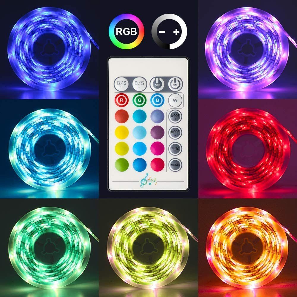 Rosnek LED-Streifen 2/3/5M, RGB, Musik Deko, für IR-Fernbedienung USB, mit Schlafzimmer Sprachsteuerung