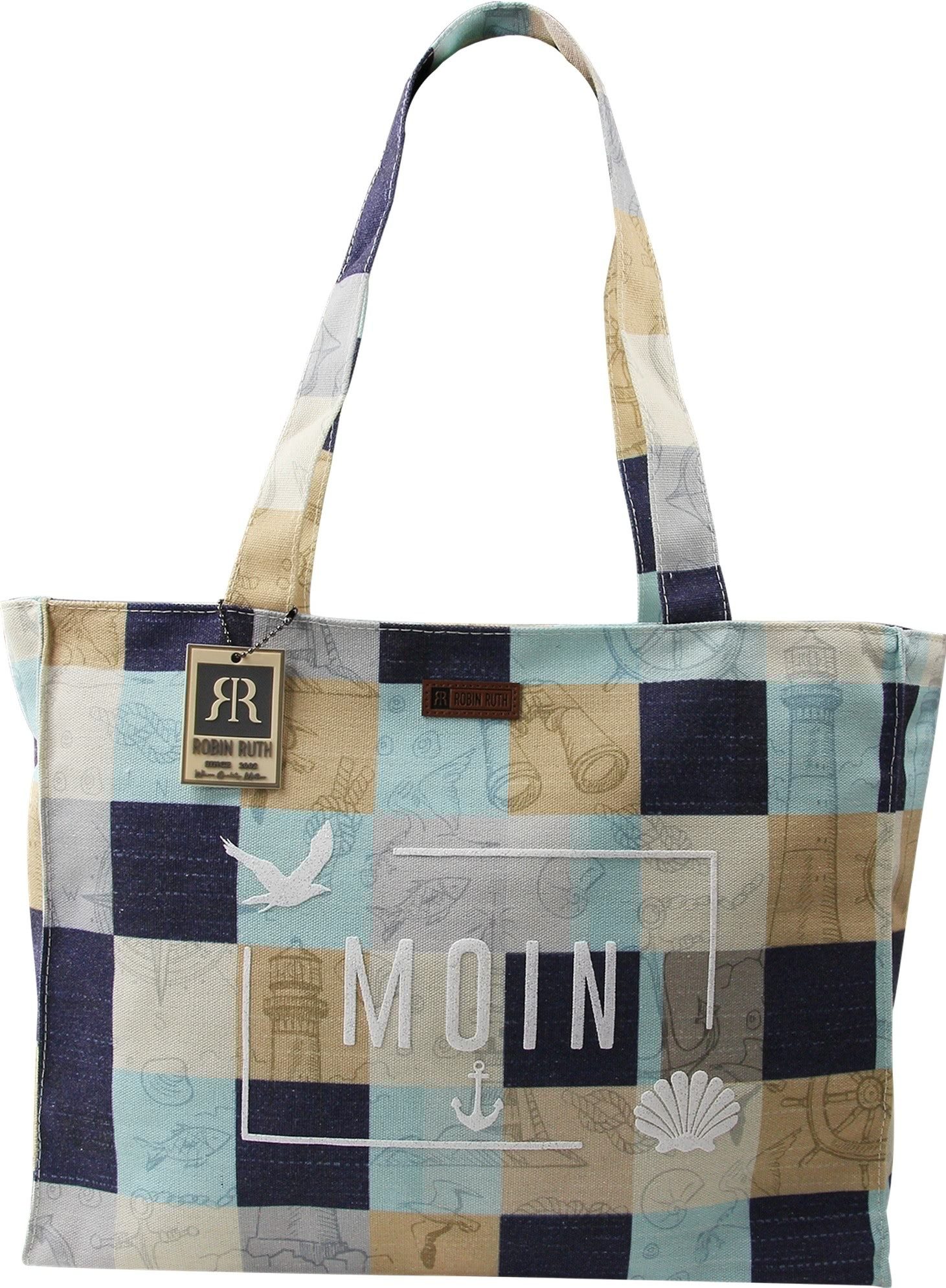 Robin Ruth Schultertasche Robin Ruth Schultertasche Baumwolle (Schultertasche), Damen Baumwolle-Polyester Schultertasche, blau, beige ca. 37cm
