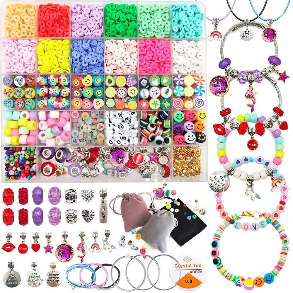 Zaewry Kreativset Perlen zum Auffädeln für Kinder und Erwachsene, Ostergeschenk, für DIY Armband Schmuckherstellung Kit mit Werkzeug mit Anhängern