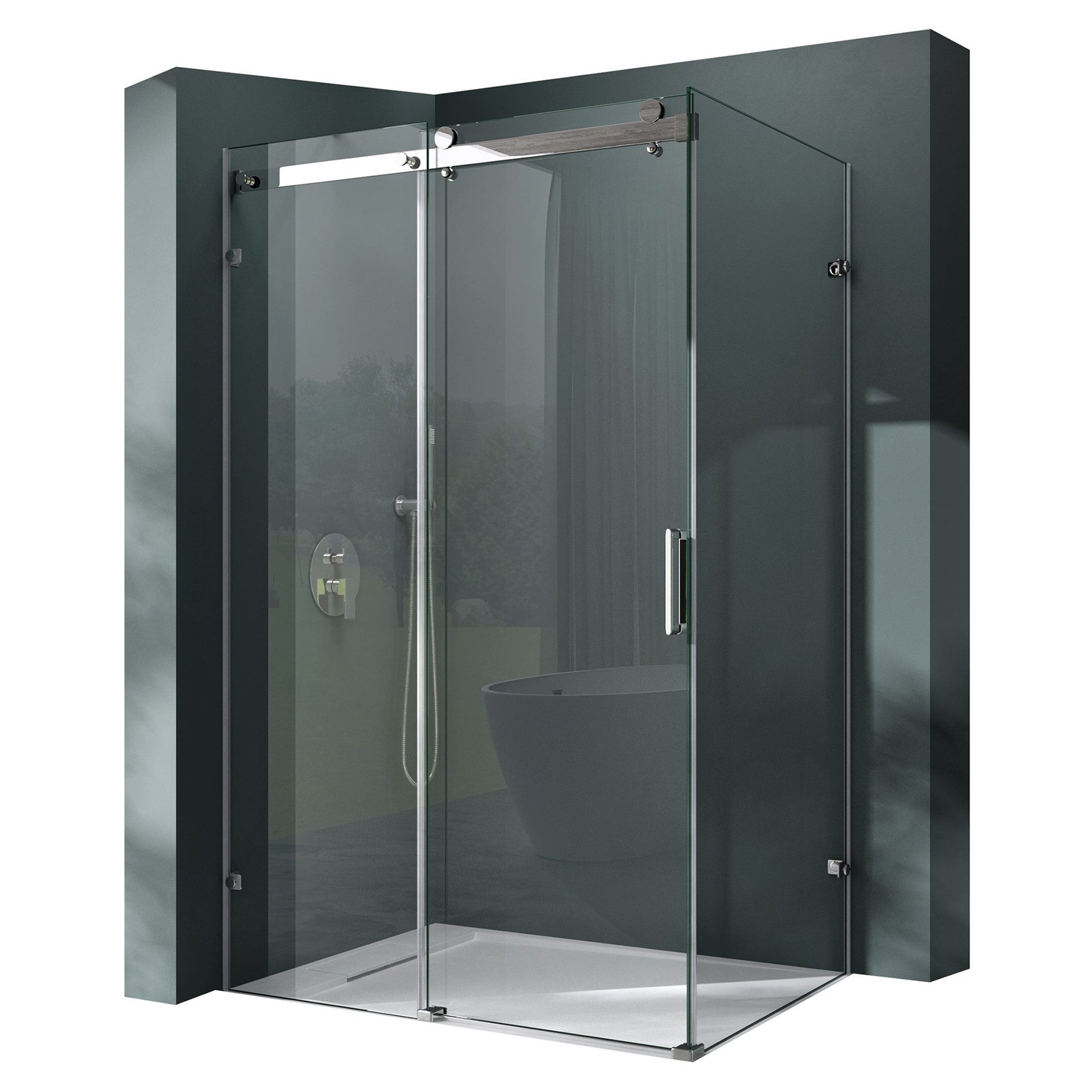 Mai & Mai Eckdusche Duschkabine Duschabtrennung Schiebetür 8mm ESG mit Nano H:195cm R17-2, BxT: 100x75 cm, Einscheibensicherheitsglas, ebenerdiger Einbau möglich
