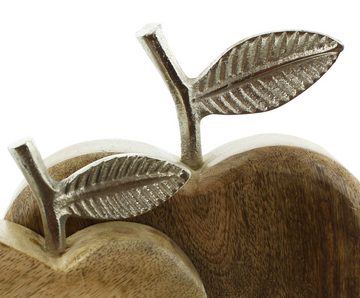 Dekoleidenschaft Dekofigur Apfel aus Mangoholz natur & Aluminium in silber, künstlicher Dekoapfel (2 St., im Set), Holzapfel, Figurenset, Tischdeko, Kunstapfel, Holzdeko