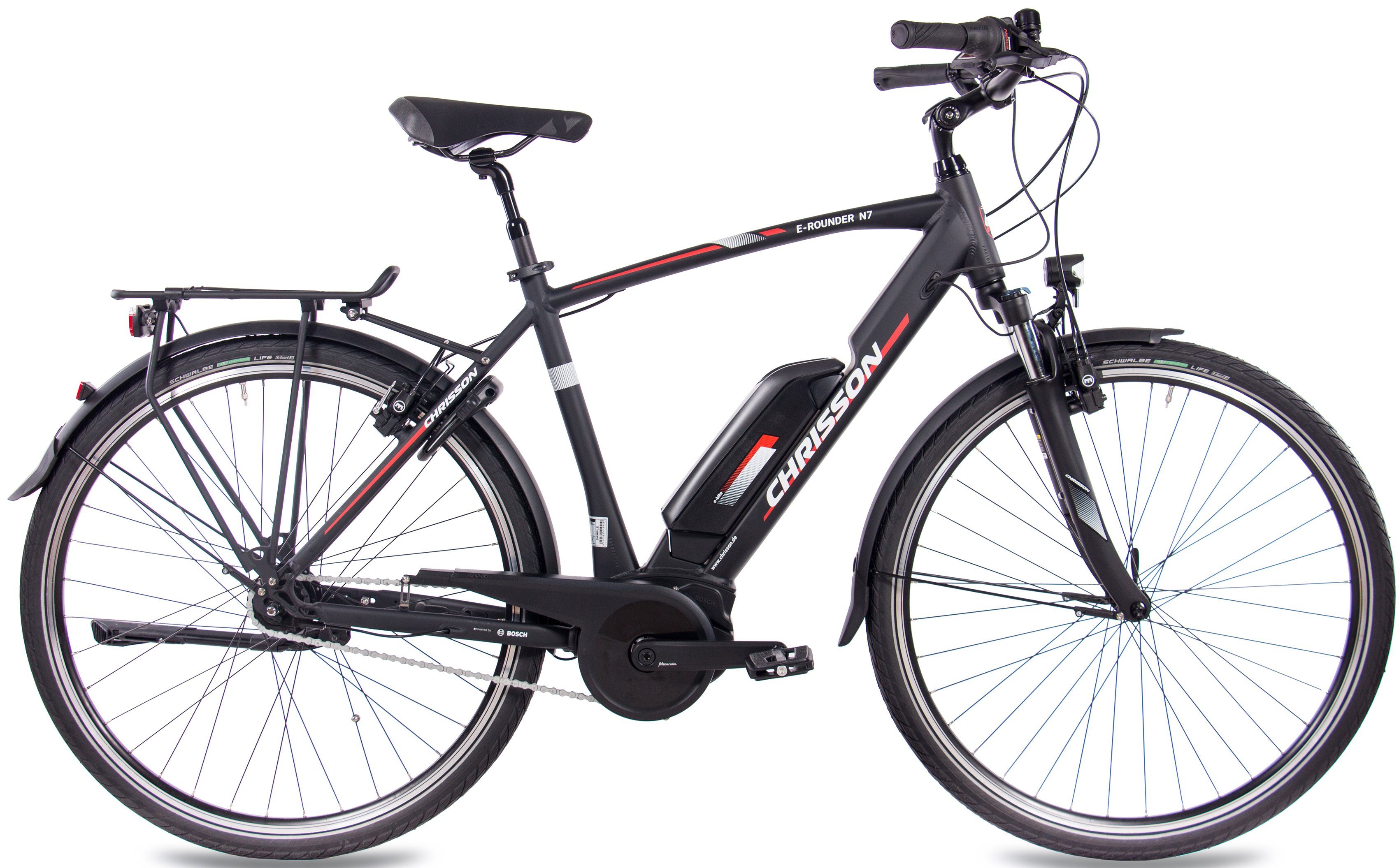Chrisson E-Bike E-ROUNDER Herren, 7 Gang Shimano Nexus SG-C3000-7  Schaltwerk, Nabenschaltung, Mittelmotor 250 W
